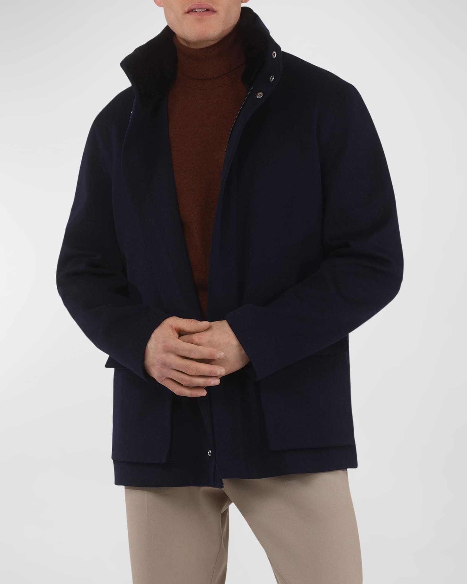 Gorski Men's Loro Piana Wool Jacket with Detachable Lamb Shearling