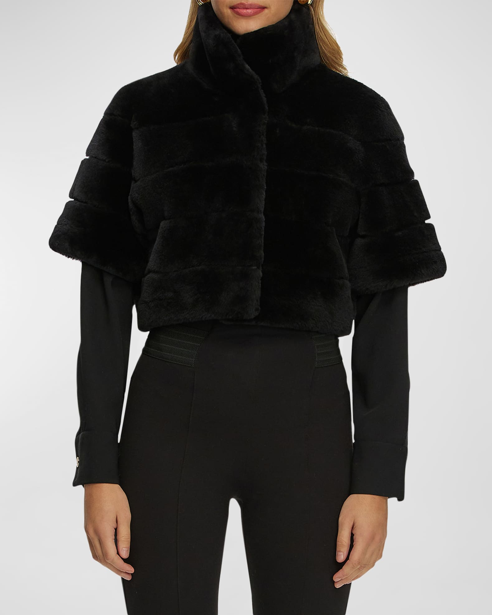 Reversible Lamb Shearling Bolero Jacket With Cropped Sleeves 1