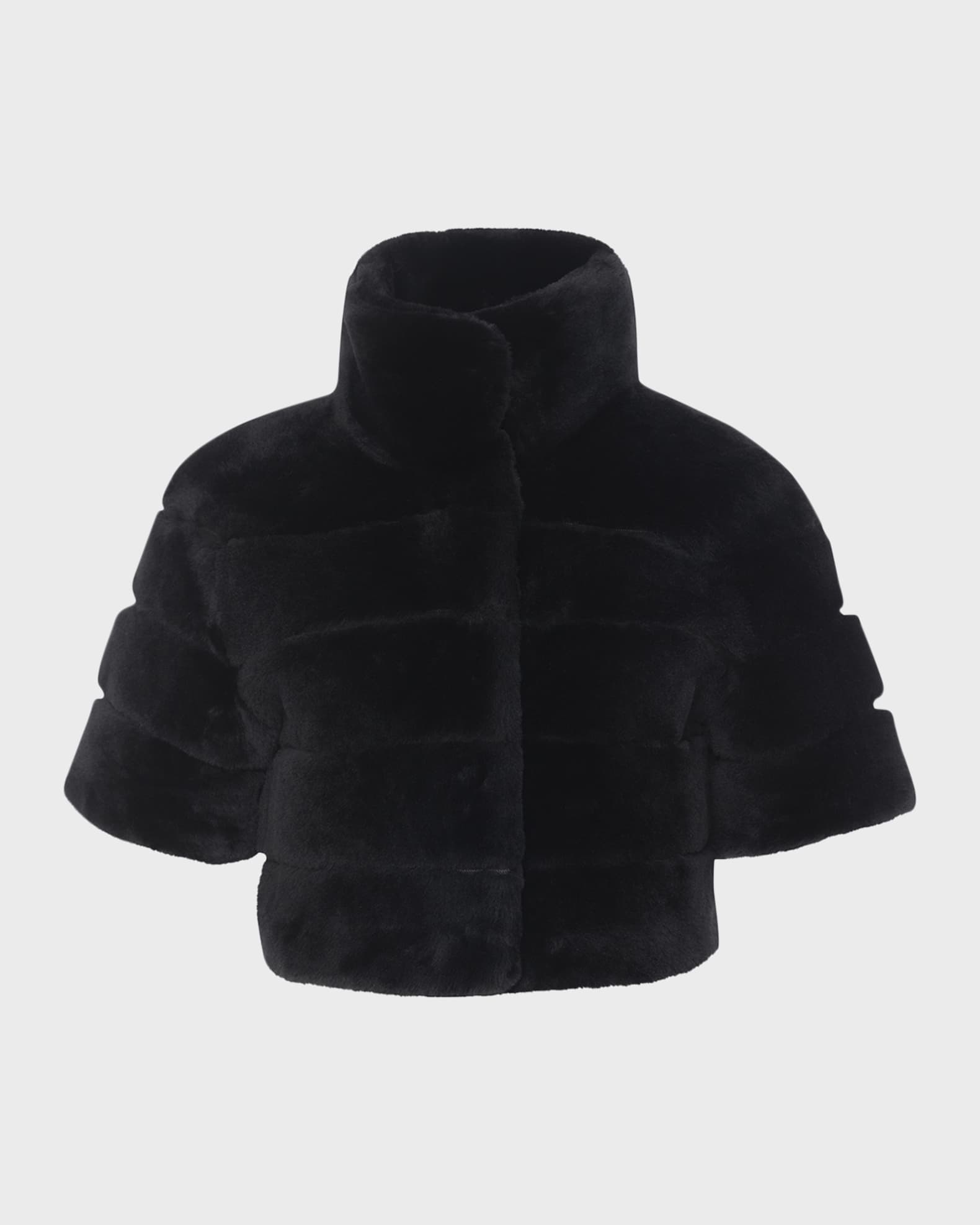 Reversible Lamb Shearling Bolero Jacket With Cropped Sleeves 0