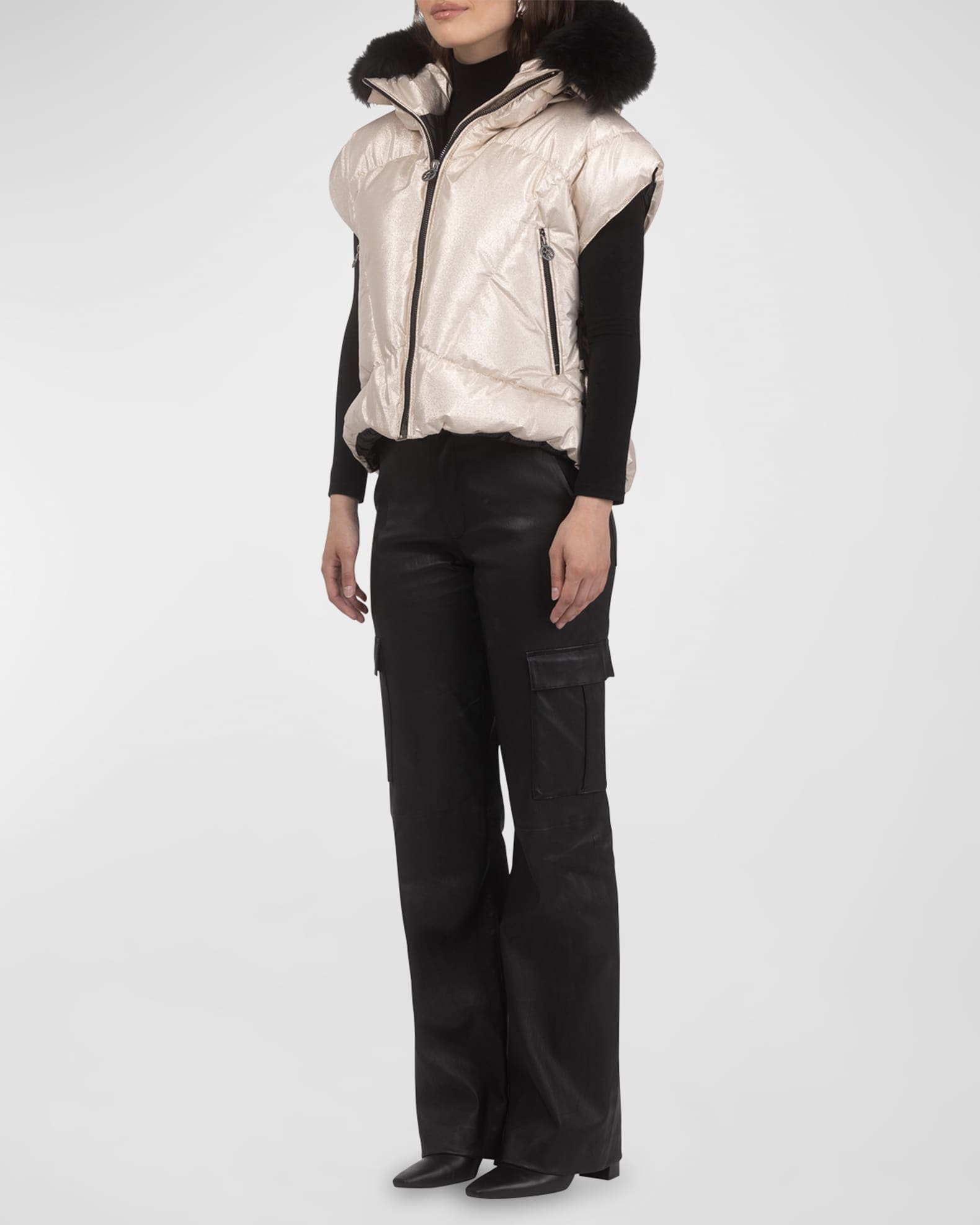 Apres-Ski Vest with Detachable Toscana Lamb Shearling Hood Trim 1
