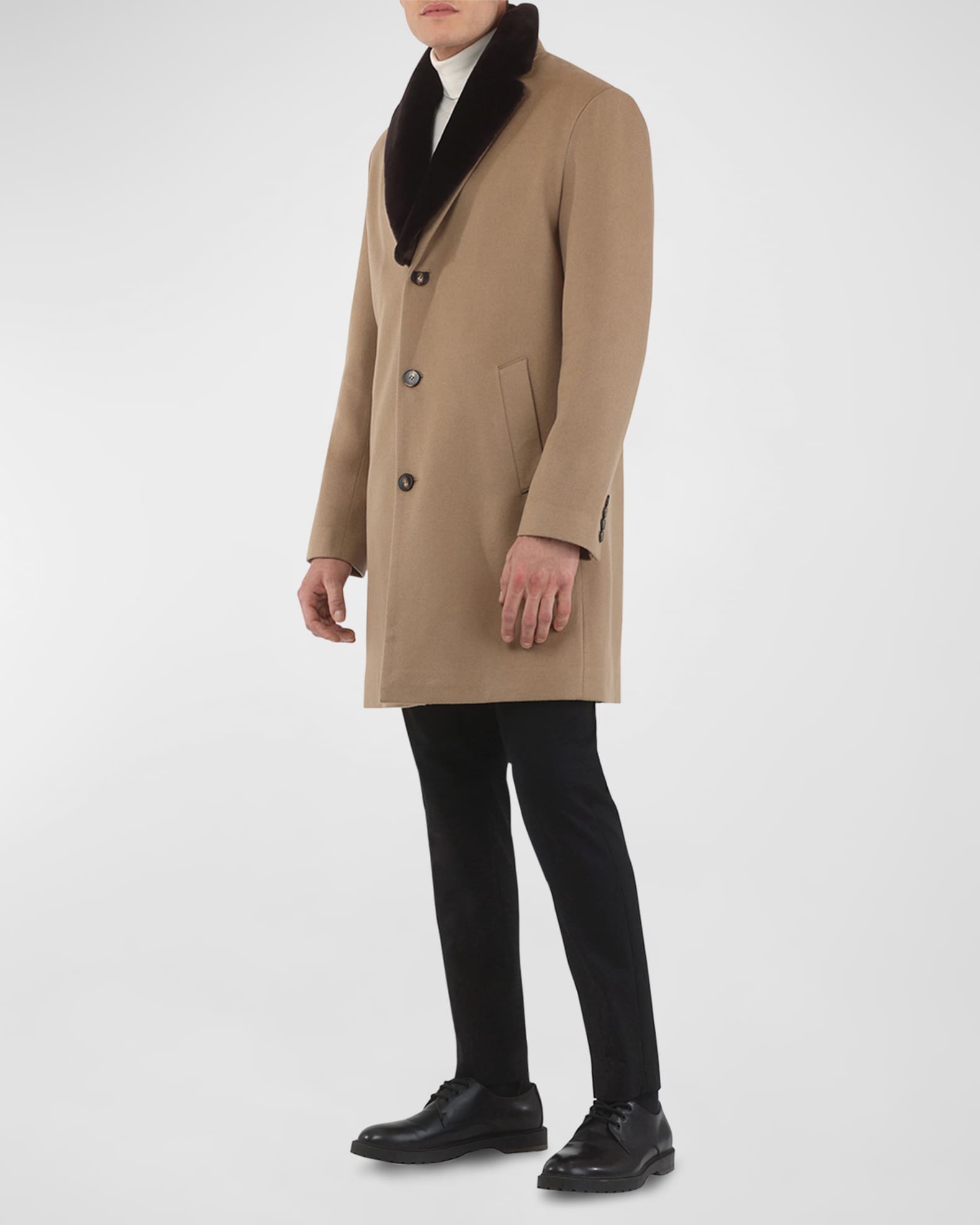 Men's Loro Piana Cashmere Short Coat with Detachable Lamb Shearling Collar 1