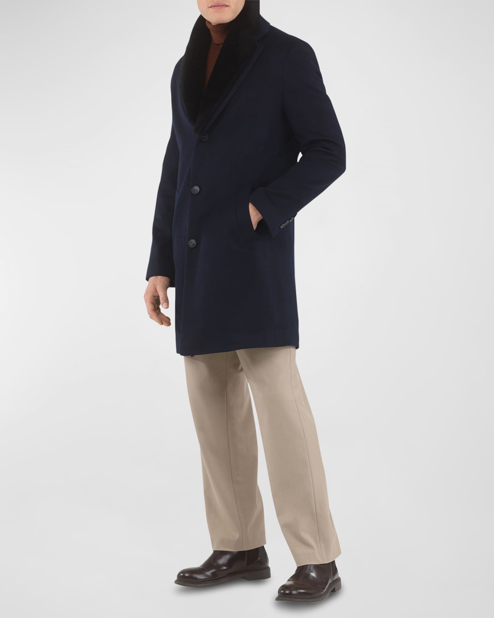 Gorski Men's Loro Piana Cashmere Short Coat with Detachable Lamb