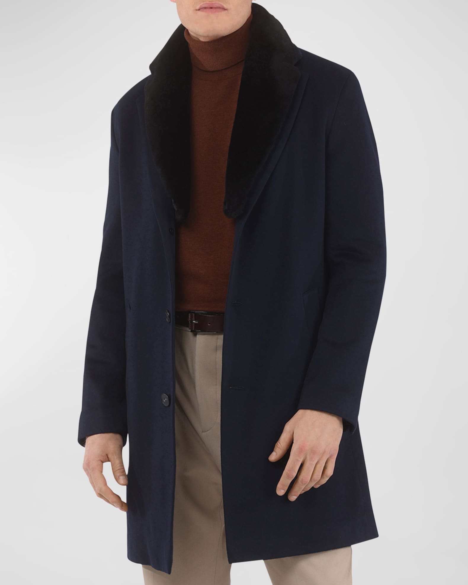 Gorski Men's Loro Piana Cashmere Short Coat with Detachable Lamb