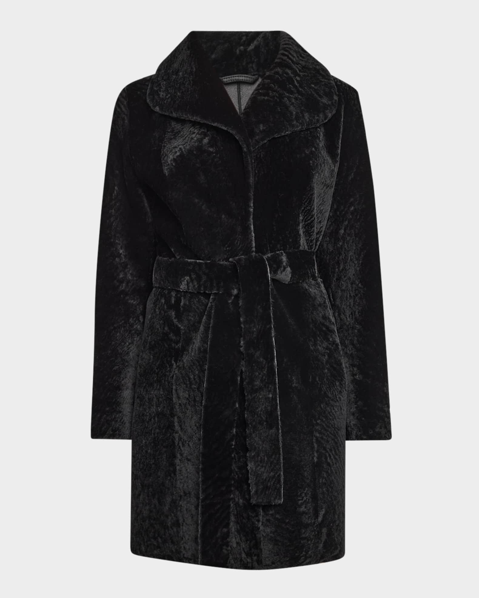 Textured Lamb Shearling Reversible Stroller Coat With Belt 0