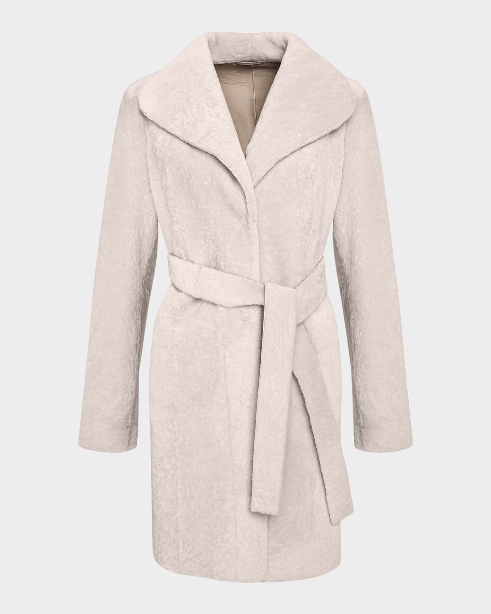 Textured Lamb Shearling Reversible Stroller Coat With Belt 0