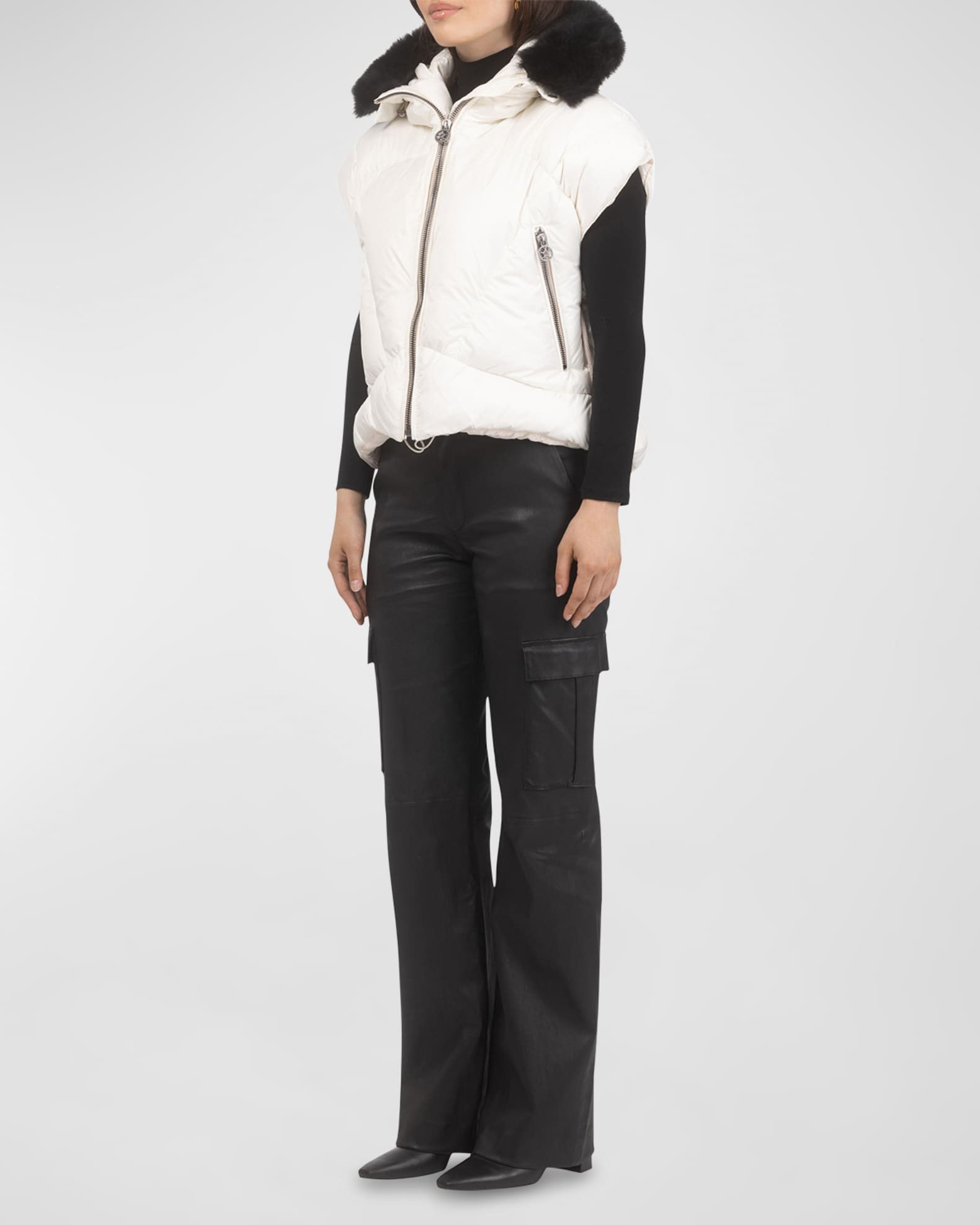 Apres-Ski Vest with Detachable Toscana Lamb Shearling Hood Trim 1