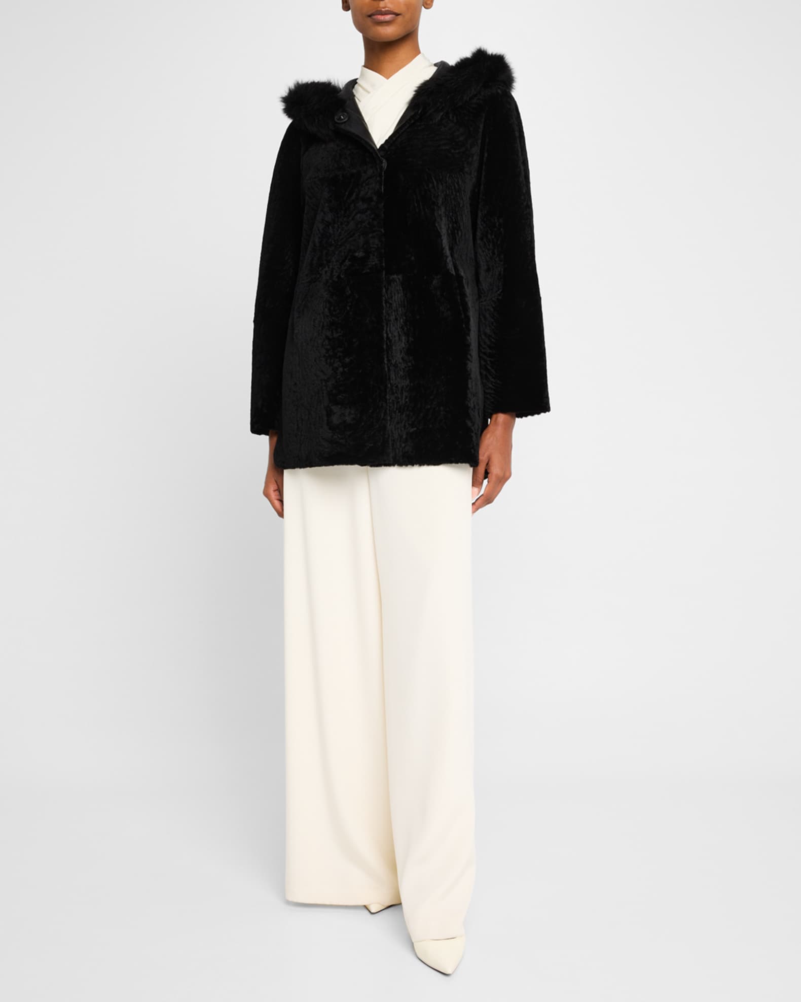 Reversible Textured Lamb Shearling Parka With Merinillo Lamb Shearling Trim 1