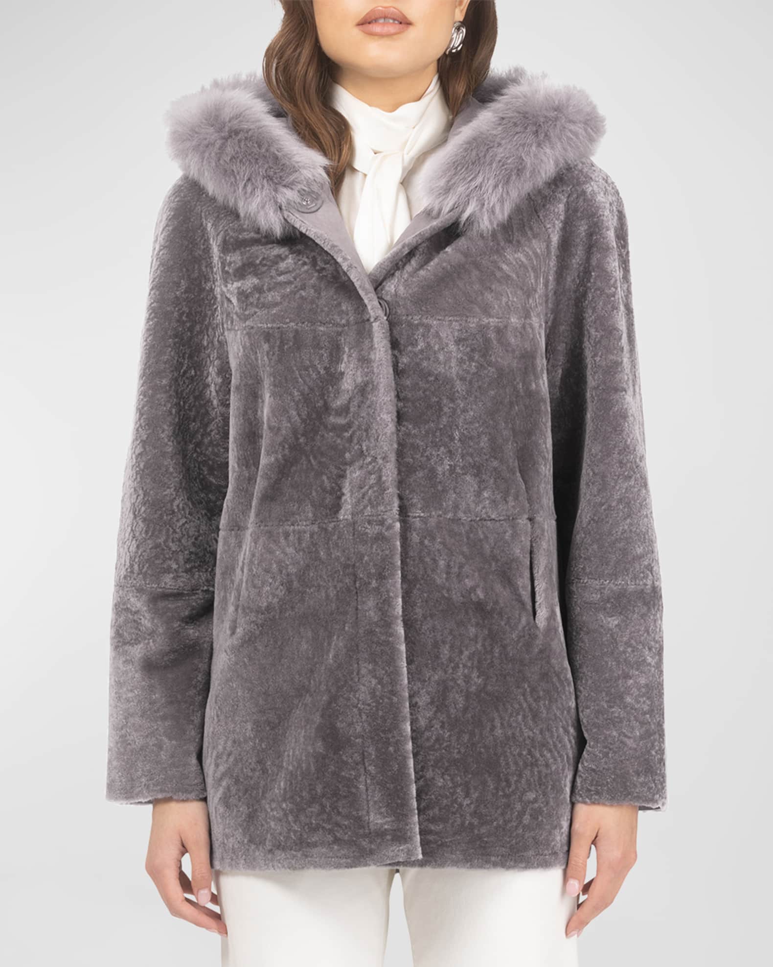 Reversible Textured Lamb Shearling Parka With Merinillo Lamb Shearling Trim 1