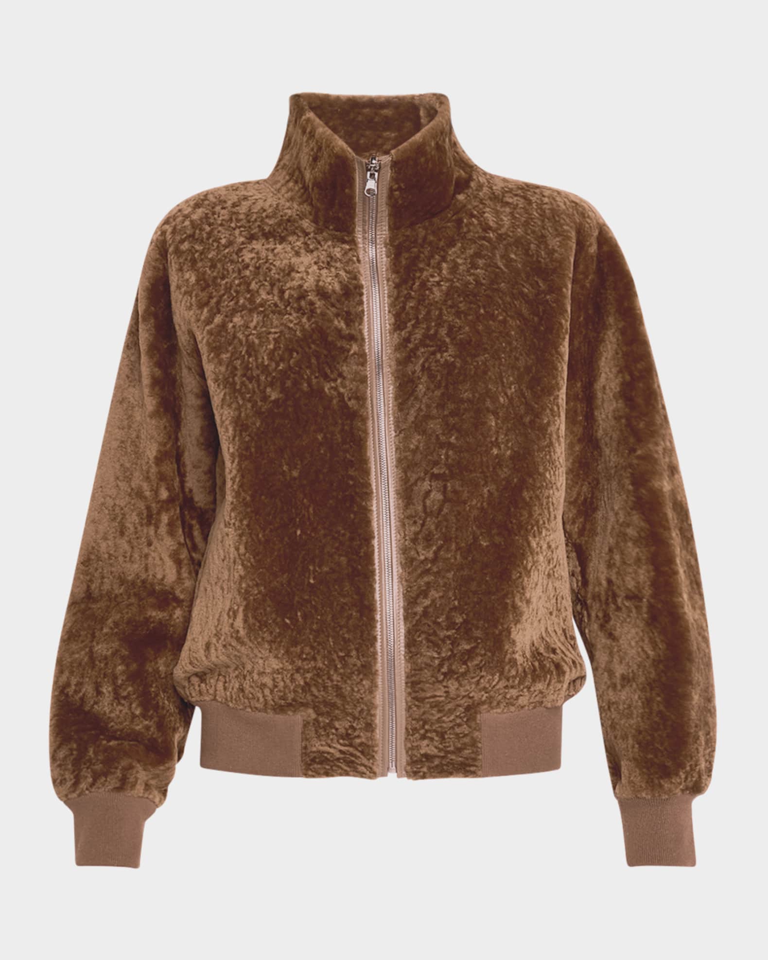 Reversible Textured Shearling Lamb Bomber Jacket 0