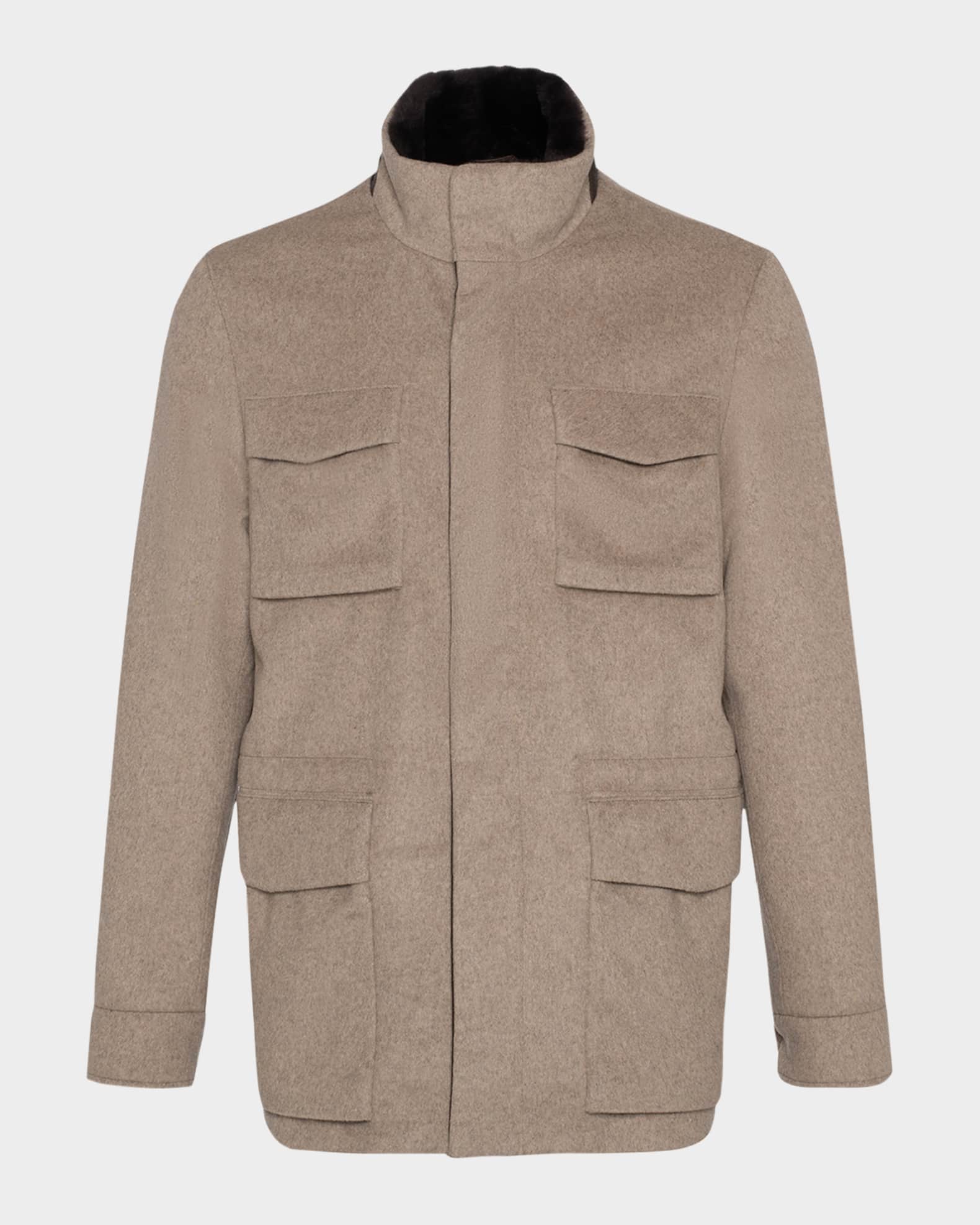 Men's Fabric Jacket With Lamb Shearling Collar 0