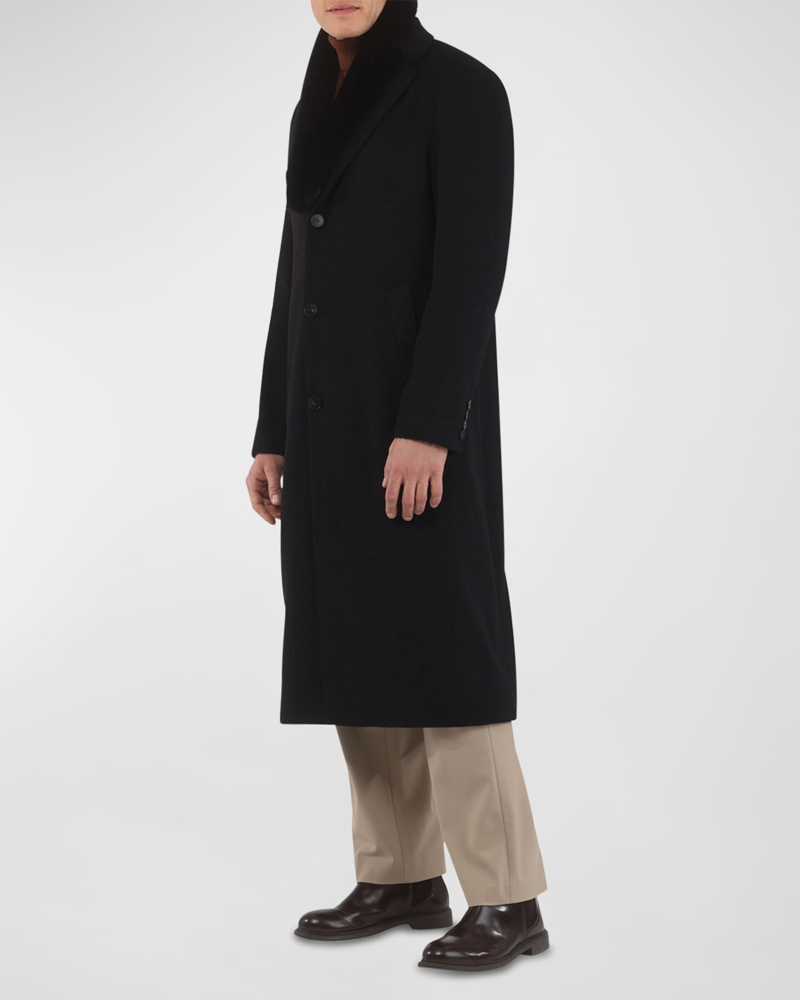Gorski Men's Cashmere Coat with Detachable Lamb Shearling Collar