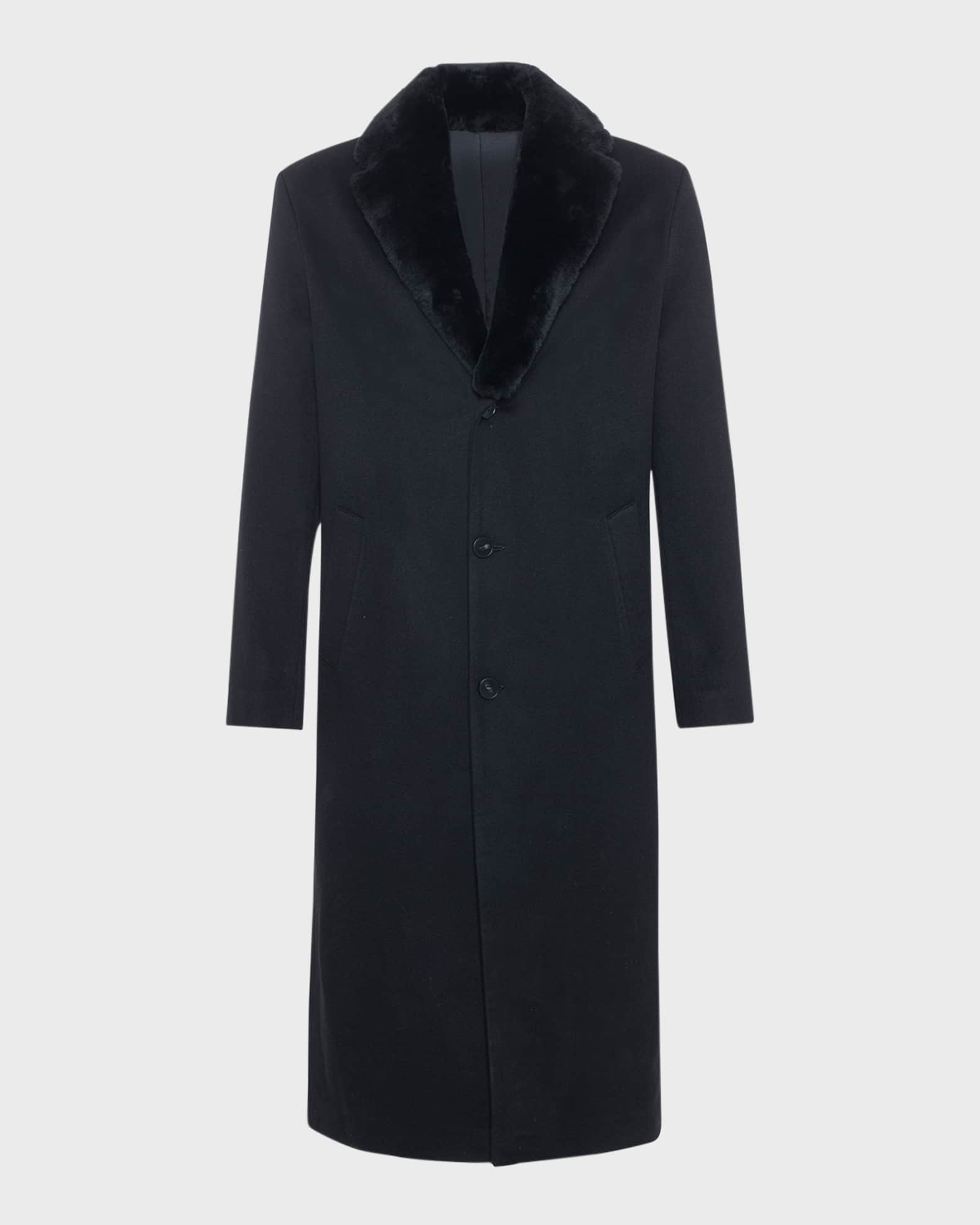 Men's Cashmere Coat with Detachable Lamb Shearling Collar 0