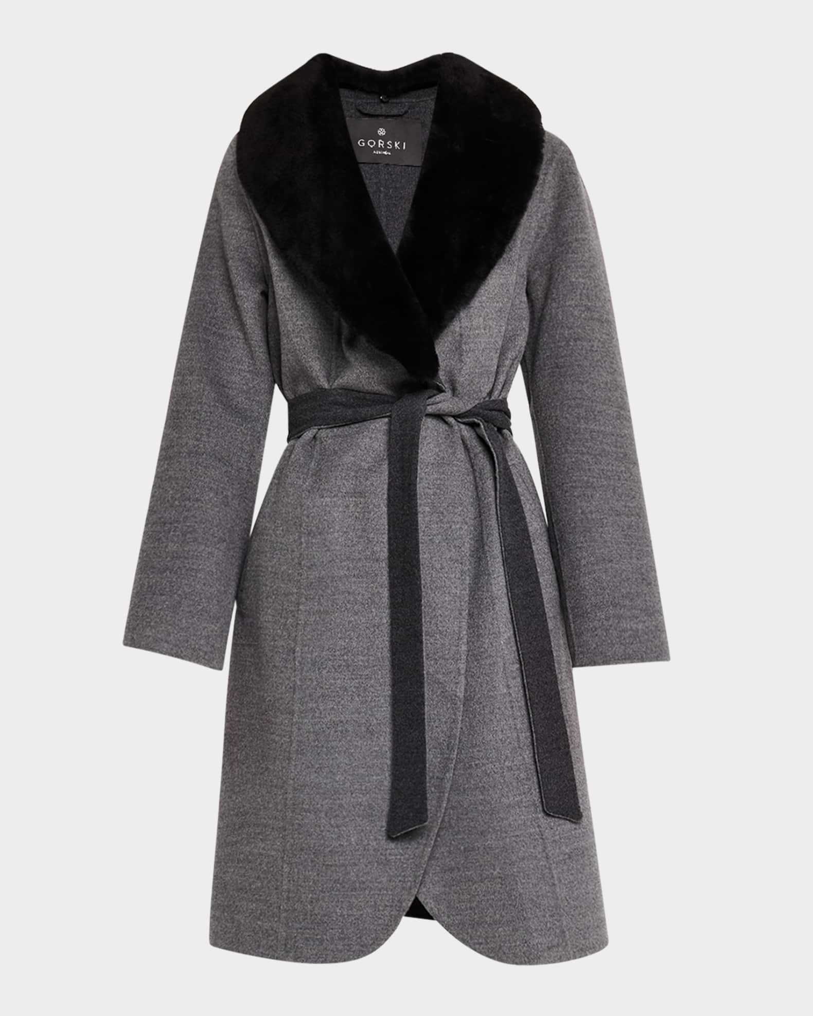Belted Wool Stroller Coat with Detachable Lamb Shearling Collar 0