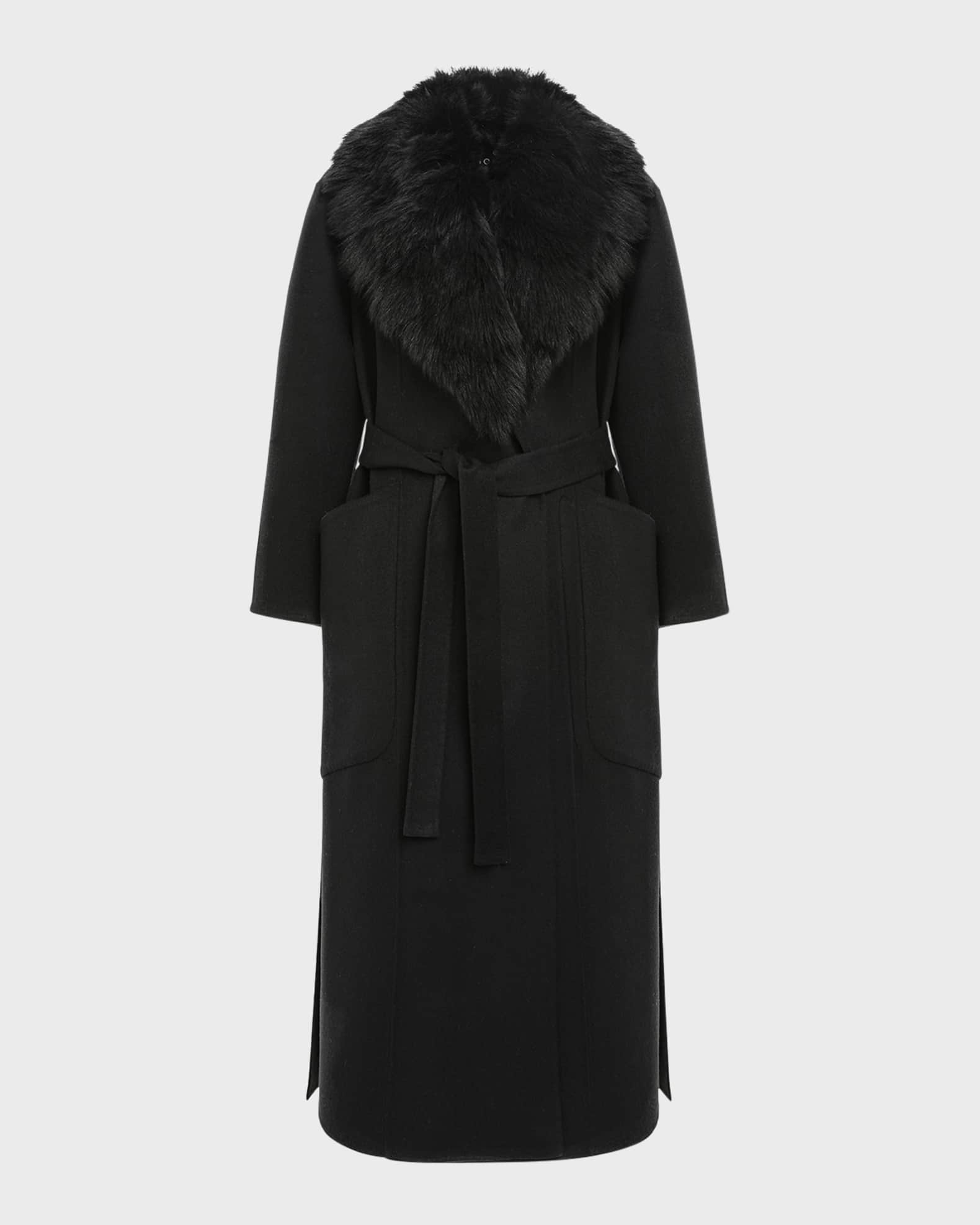 Belted Cashmere Wrap Coat with Detachable Merinillo Lamb Shearling Collar 0