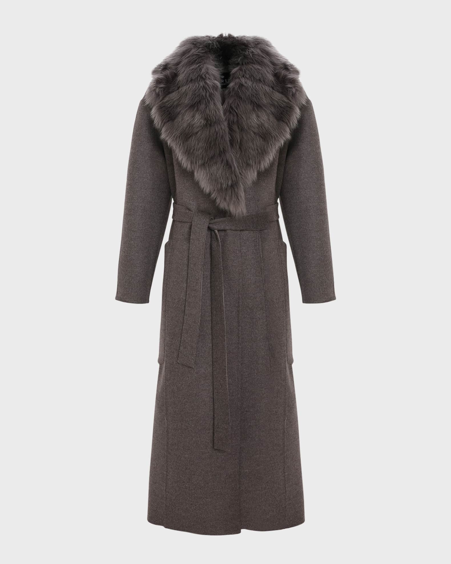 Belted Cashmere Wrap Coat with Detachable Merinillo Lamb Shearling Collar 0