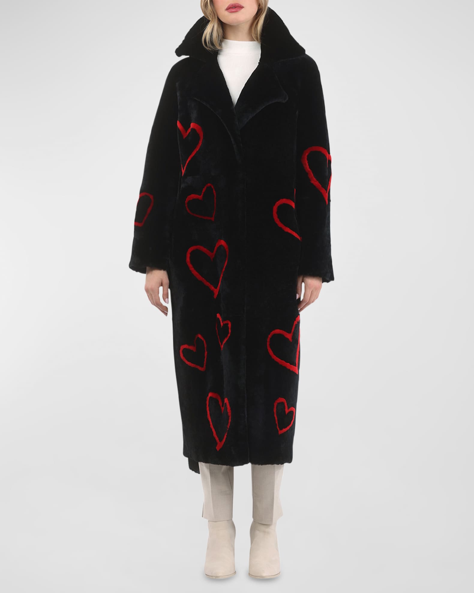 Reversible Heart Lamb Shearling Coat With Belt 1