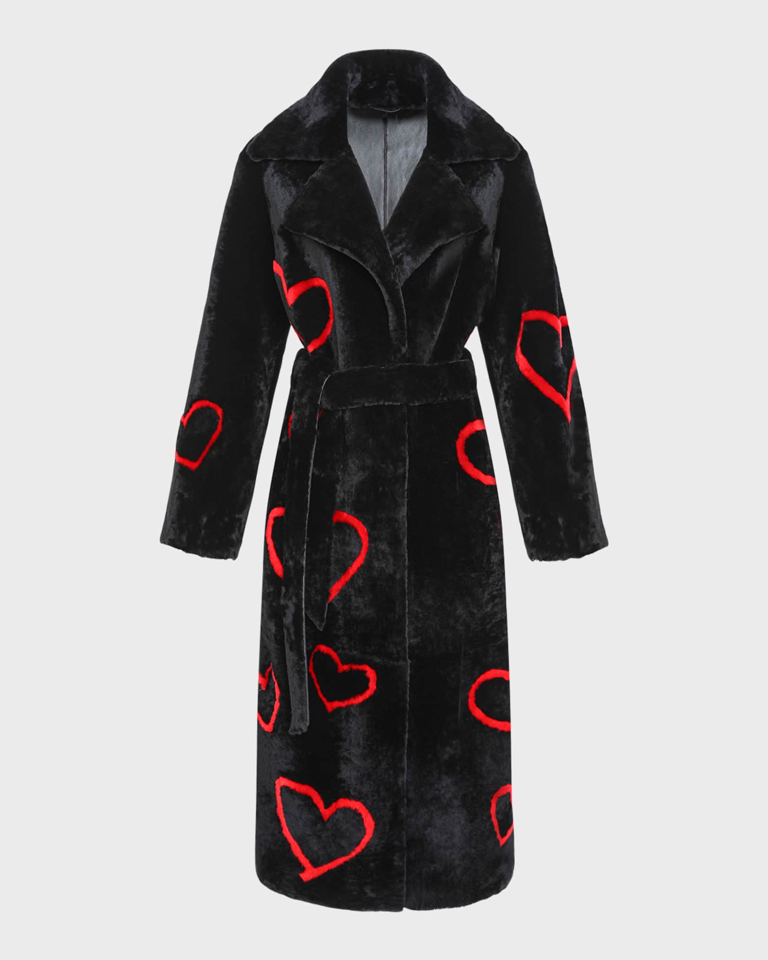 Reversible Heart Lamb Shearling Coat With Belt 0