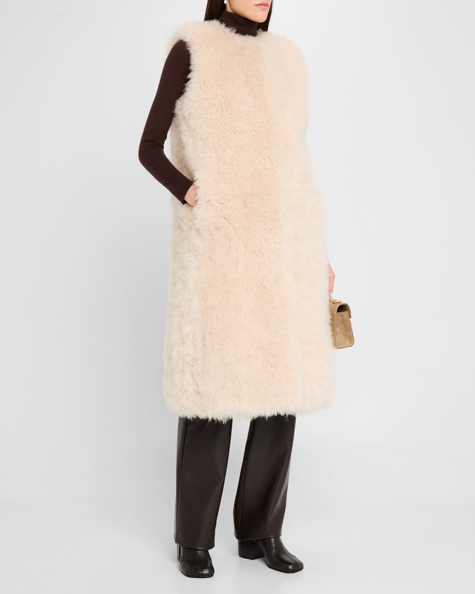 Select Cashmere Goat Collarless Long Vest 1