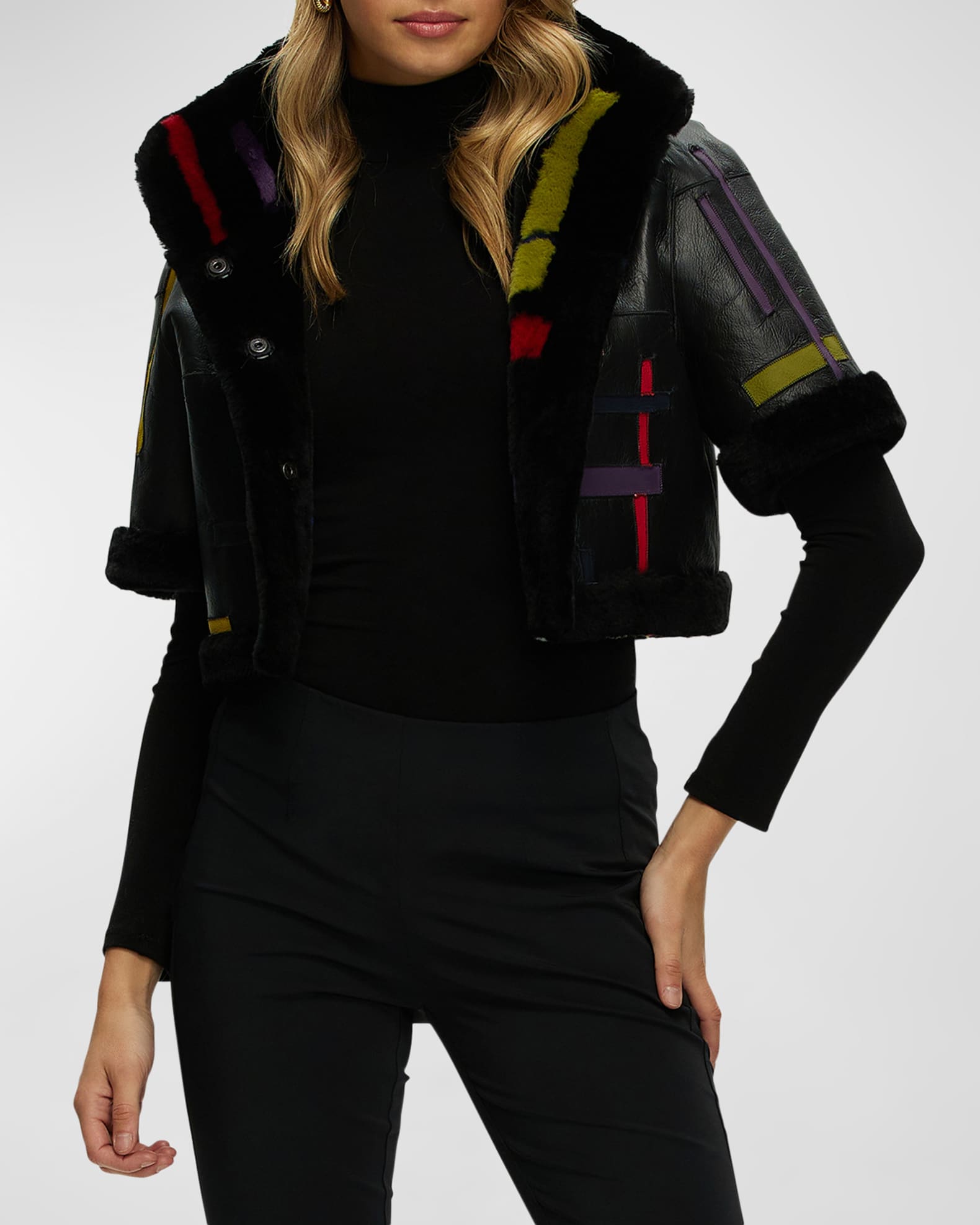 Reversible Abstract Shearling Lamb Bolero Jacket 1