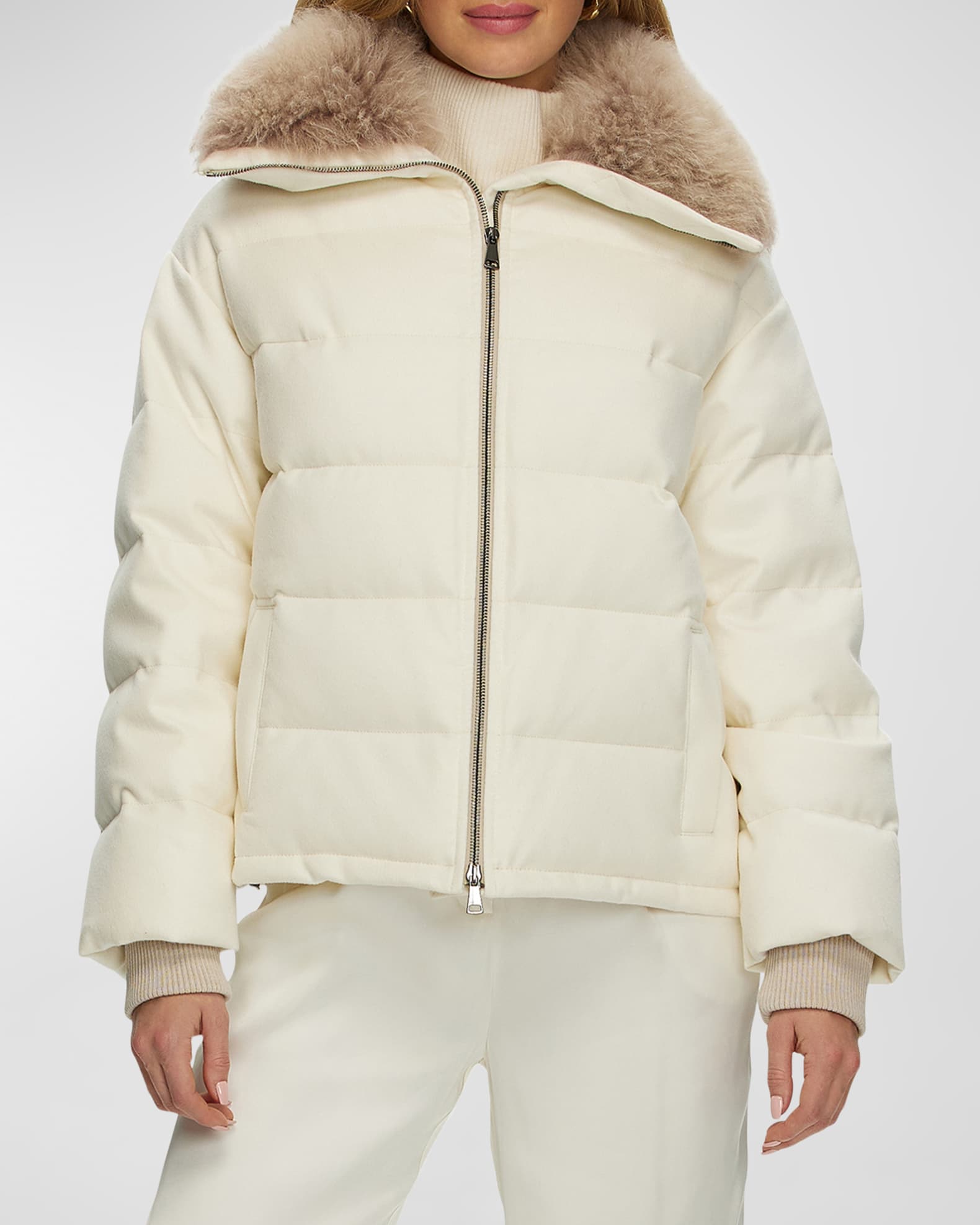 Cashmere Down Jacket with Select Cashmere Goat Collar 1