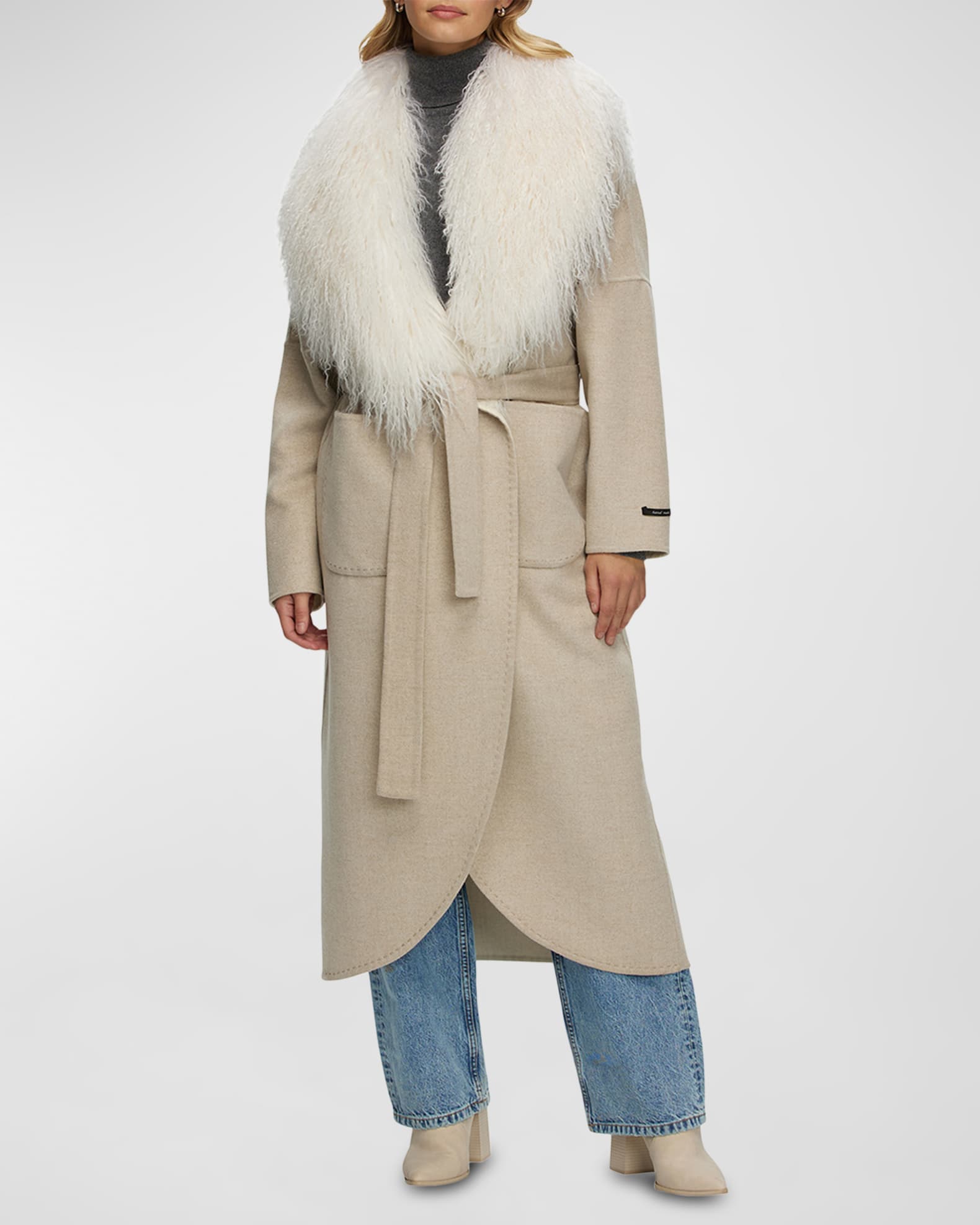 Wool and Cashmere Coat with Mongolian Shearling Collar 1