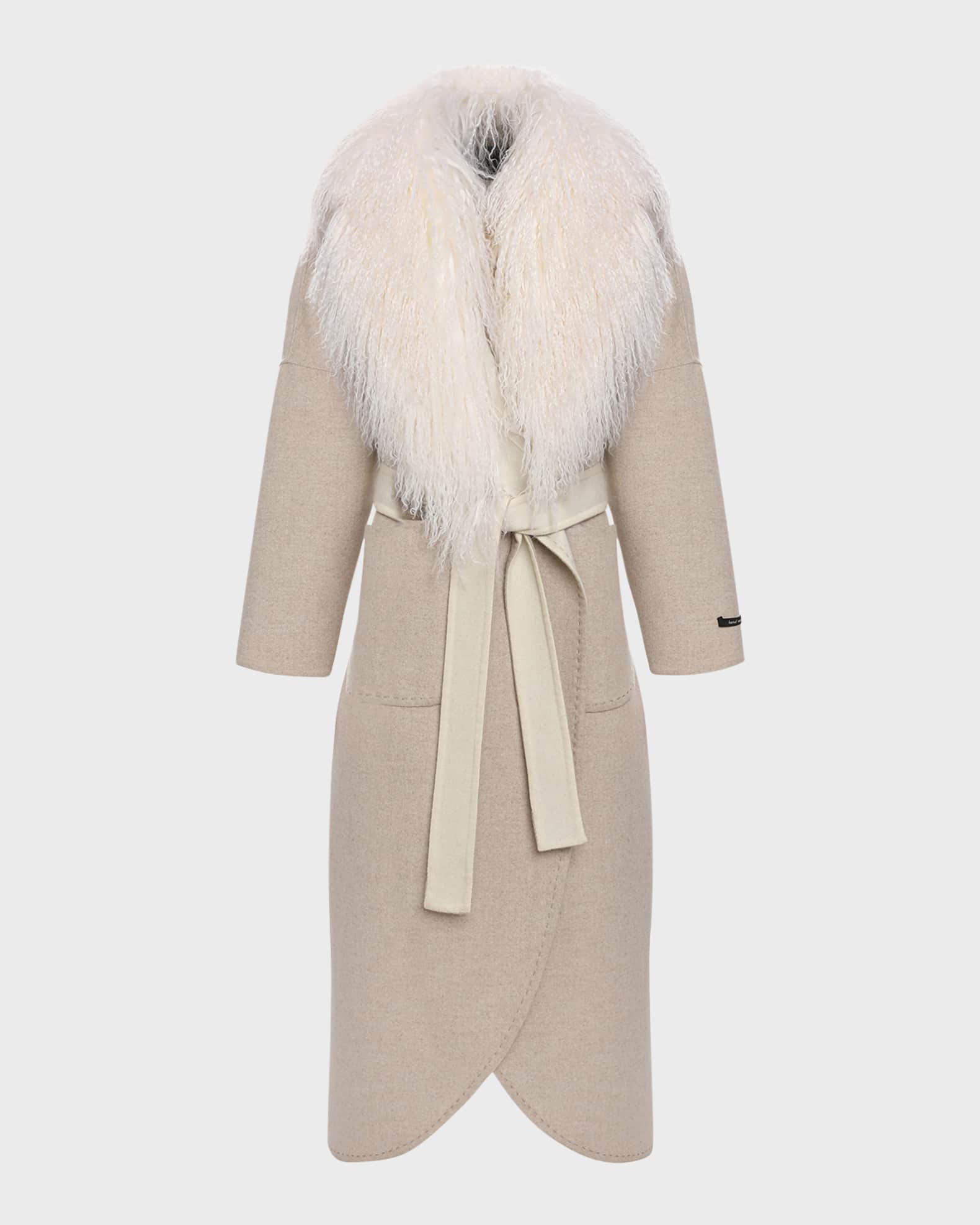 Wool and Cashmere Coat with Mongolian Shearling Collar 0