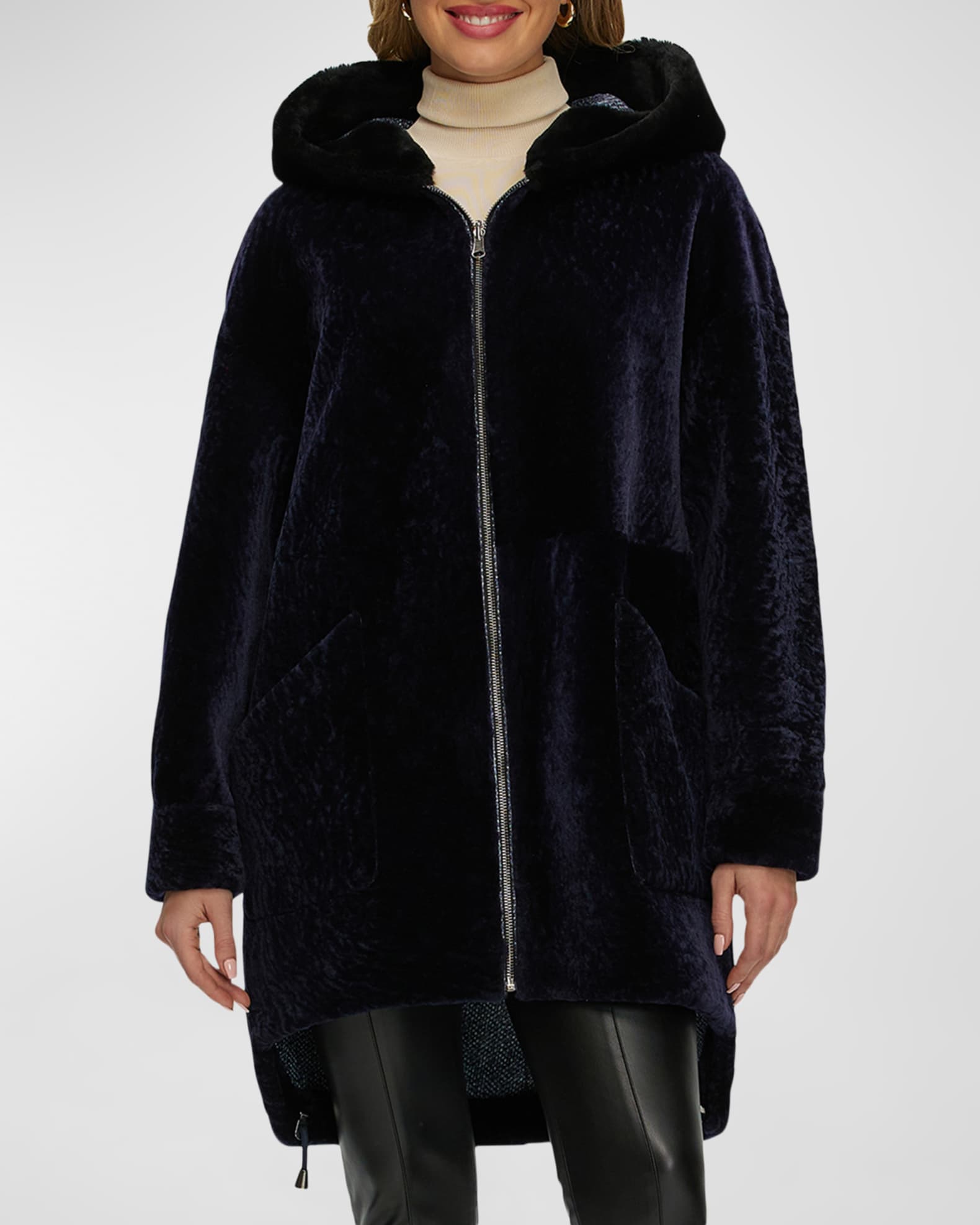Reversible Lamb Shearling Hooded Parka Jacket 1