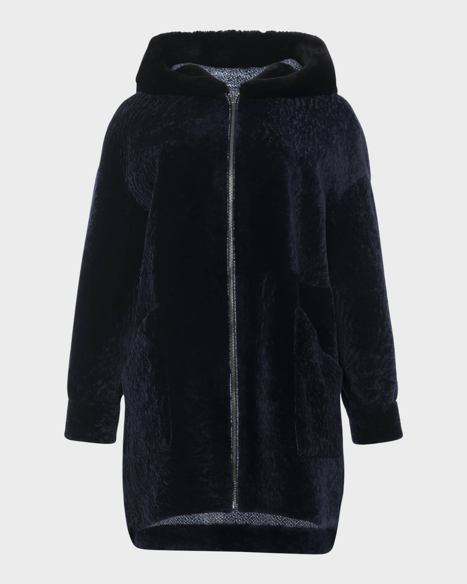 Reversible Lamb Shearling Hooded Parka Jacket 0