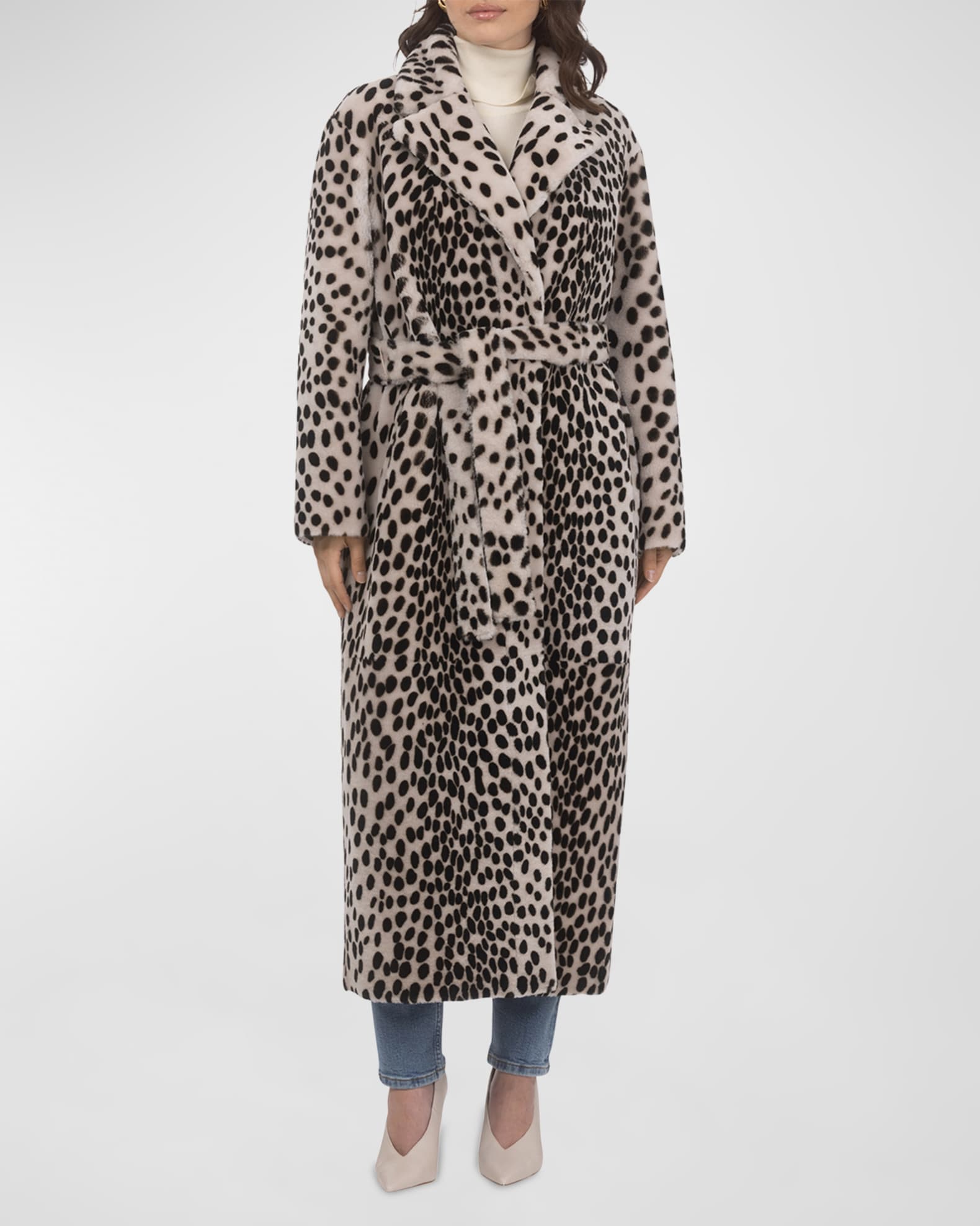 Reversible Spotted Select Shearling Lamb Belted Coat 1
