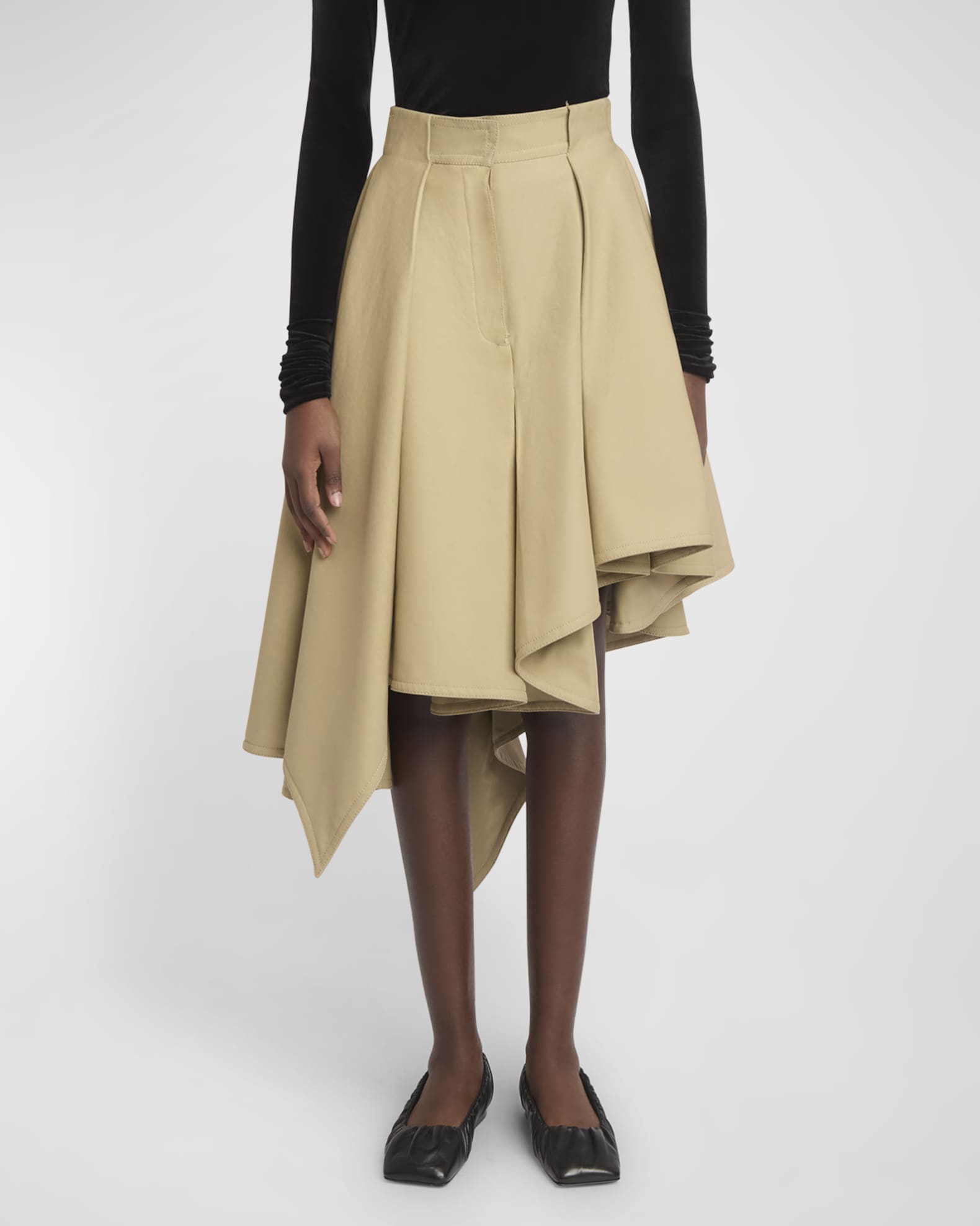 Balmain Pleated High Low Cotton Midi Skirt Neiman Marcus