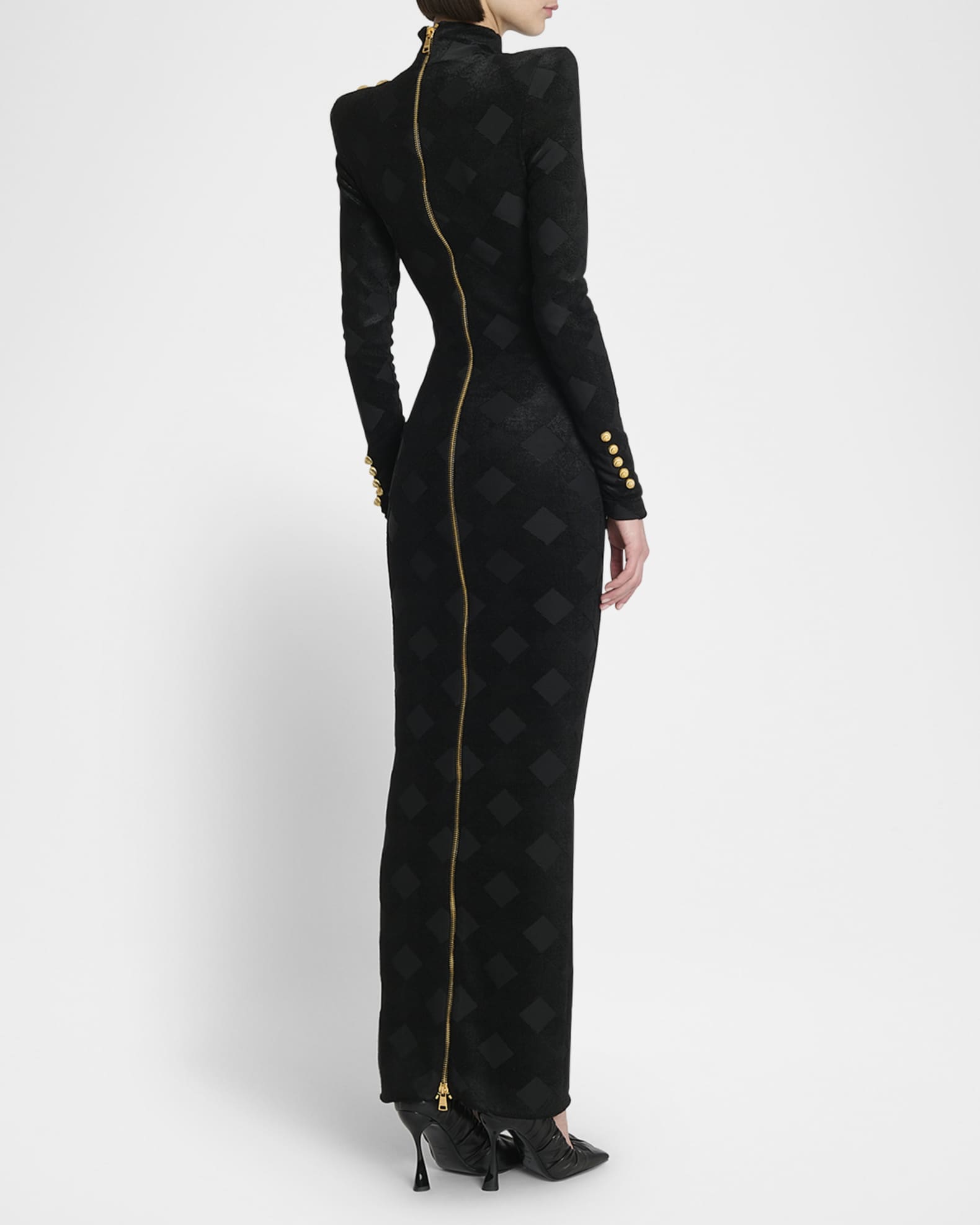 Balmain Vichy Bouclette Long Dress Black