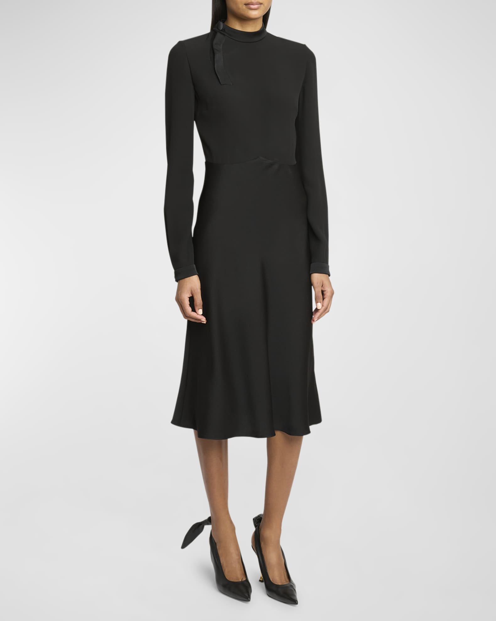 Scarf Long-Sleeve Satin Midi Dress 1