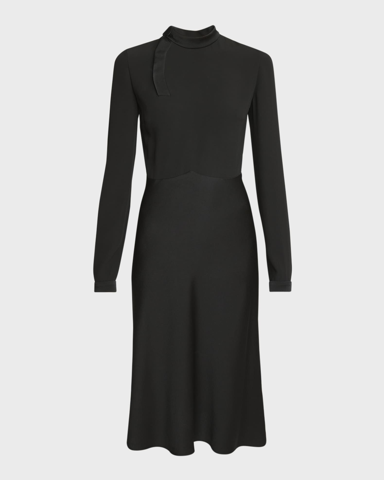 Scarf Long-Sleeve Satin Midi Dress 0