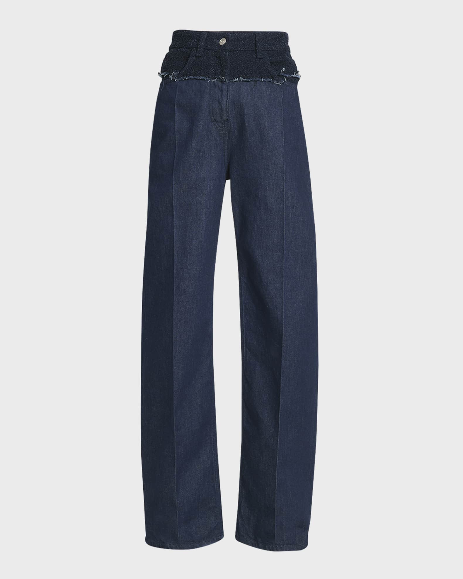 Givenchy Mixed-Media Boucle Denim Straight-Leg Jeans