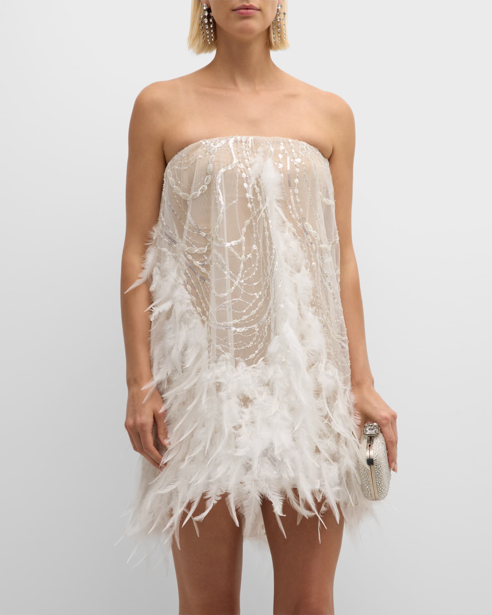 Stevie Strapless Feather Trim Mini Dress
