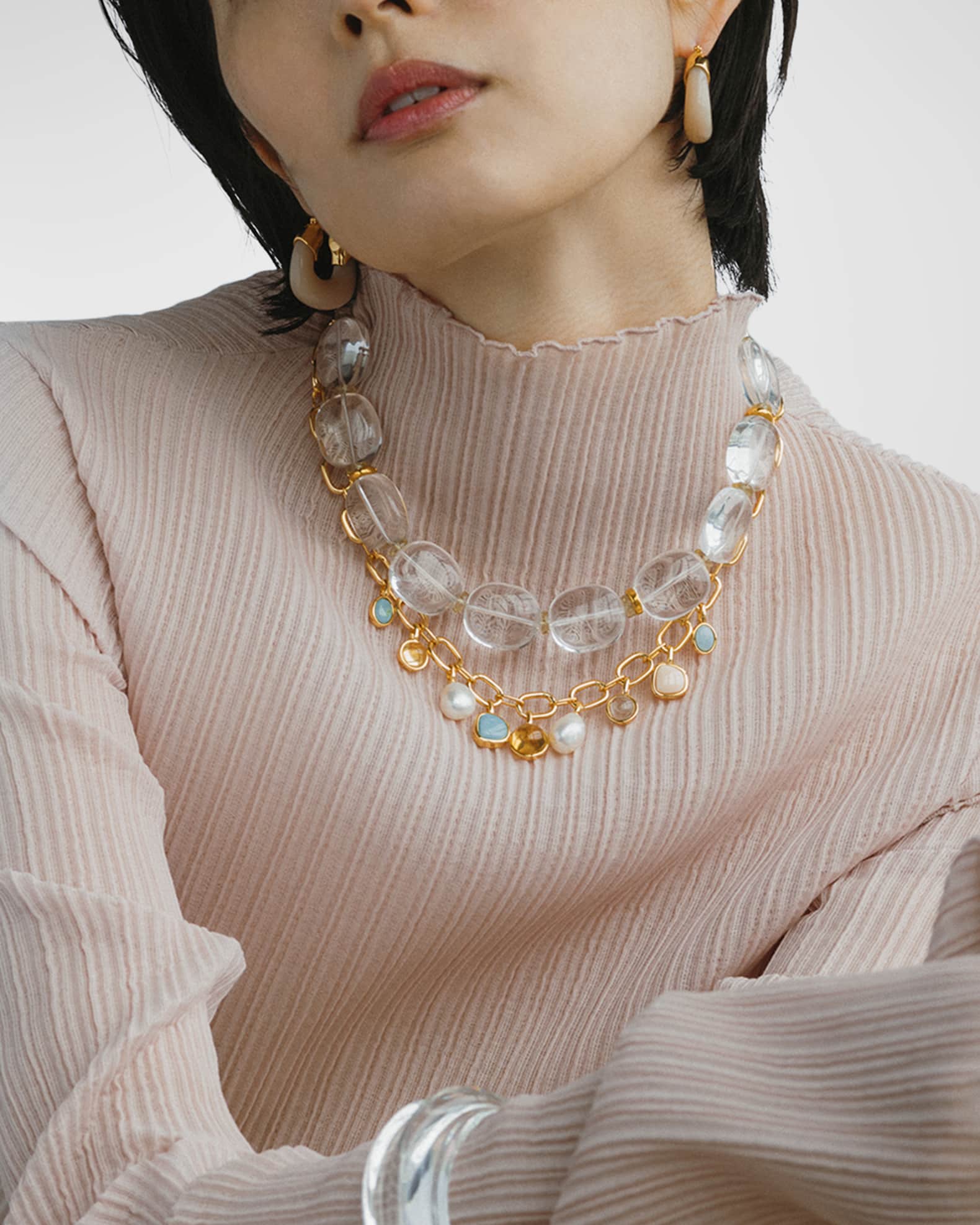 Lizzie Fortunato Mini Organic Hoop Earrings in Dove | Neiman Marcus