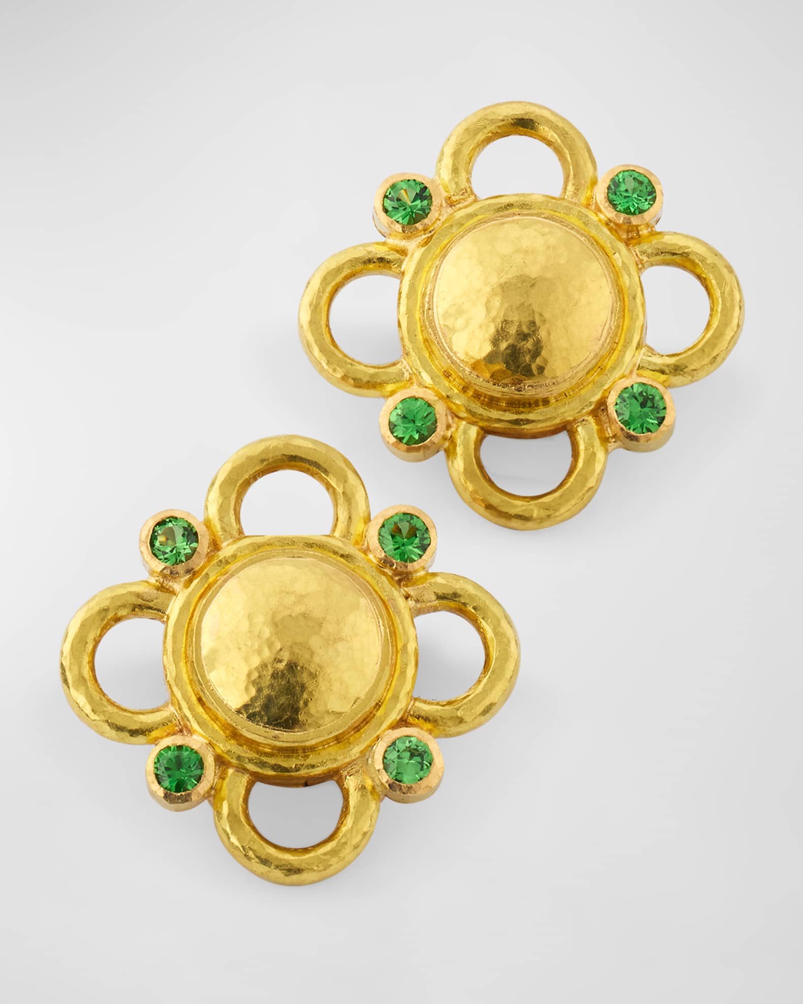 19K Yellow Gold Dome Earrings with Wire Arches and 4 Tsavorites