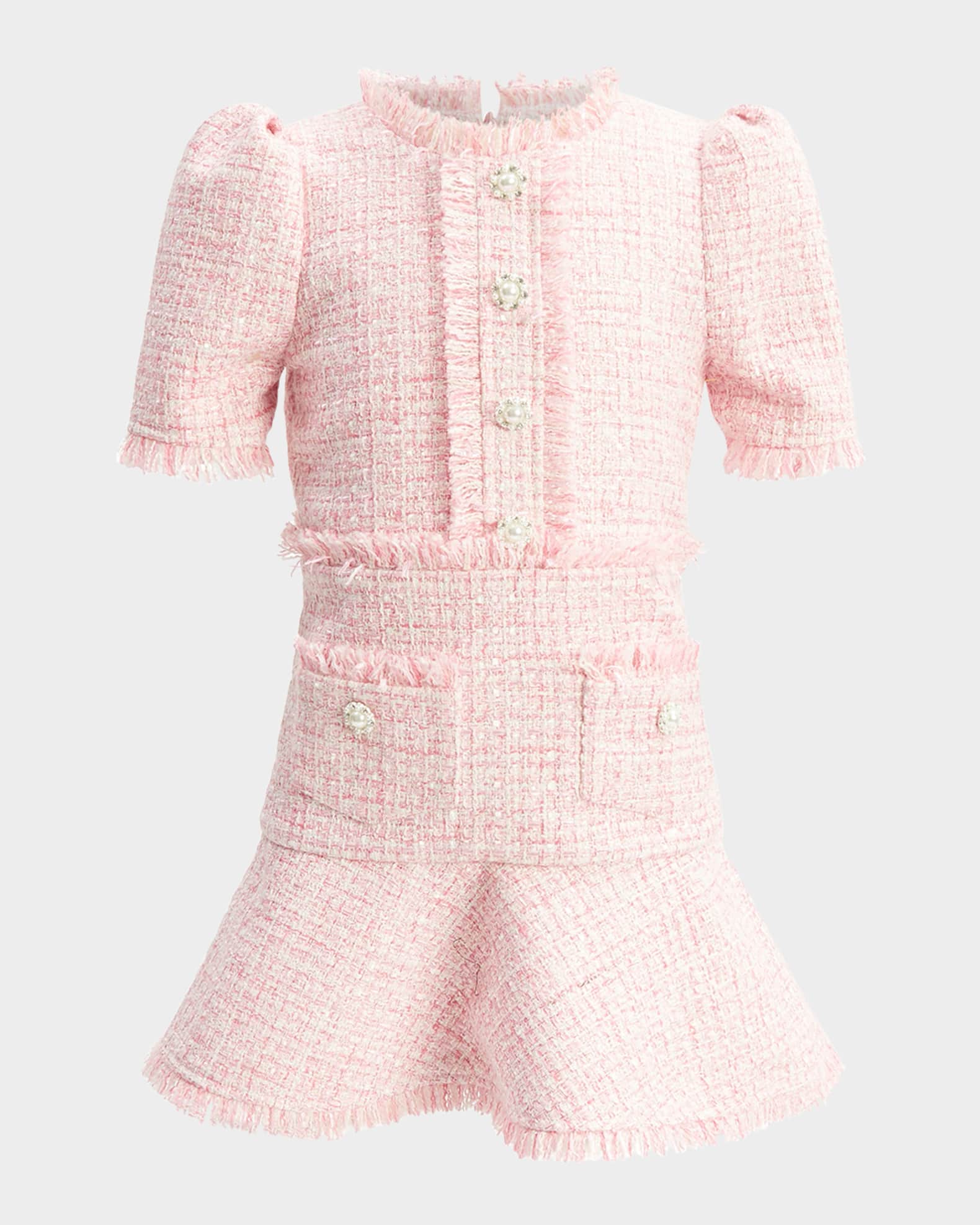 Girl's Ruby Fringe Trim Boucle Dress, Size 7-14 0