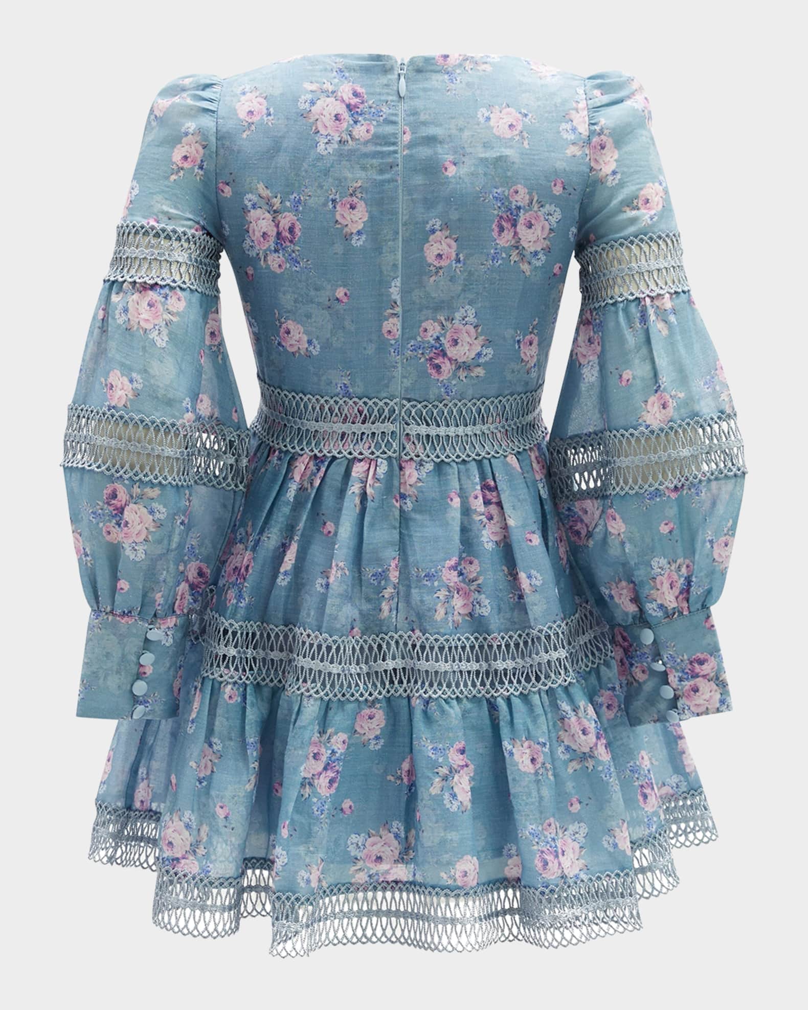 Girl's Venice Lattice Trim Floral-Print Dress, Size 7-14 1