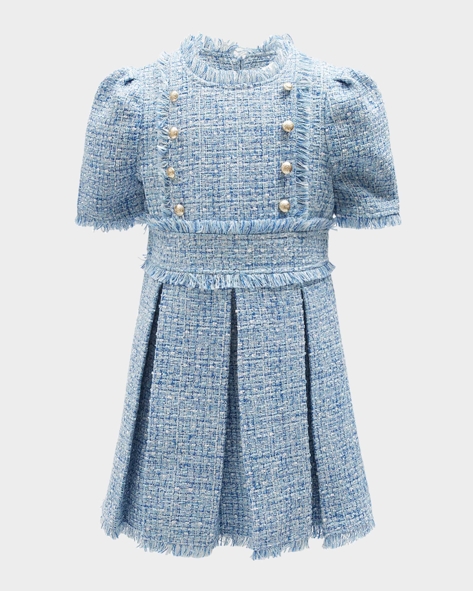 Girl's Brielle Boucle Fringe Trim Dress, Size 7-14 0