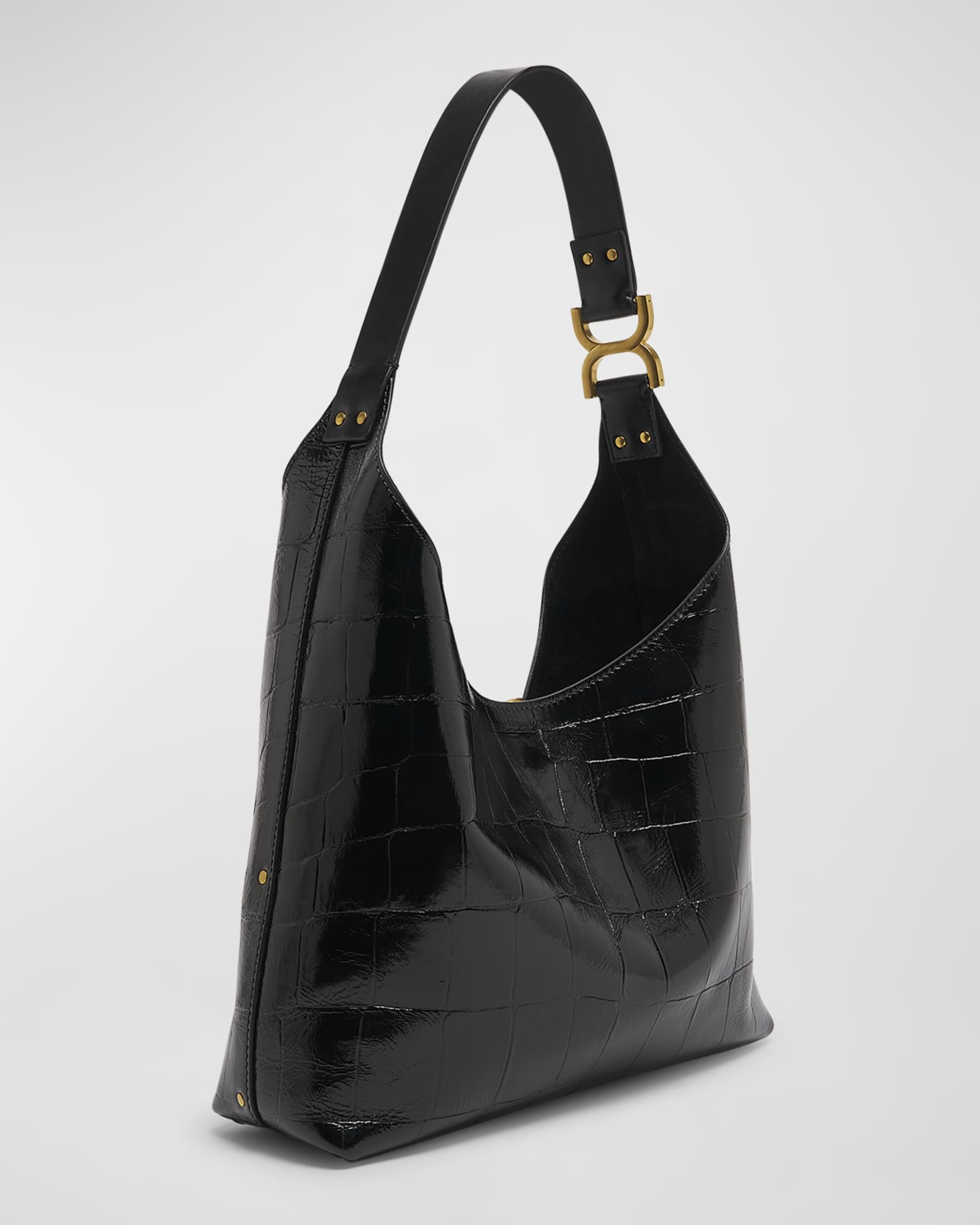 Chloe Marcie Small Hobo Bag in Croc-Embossed Leather