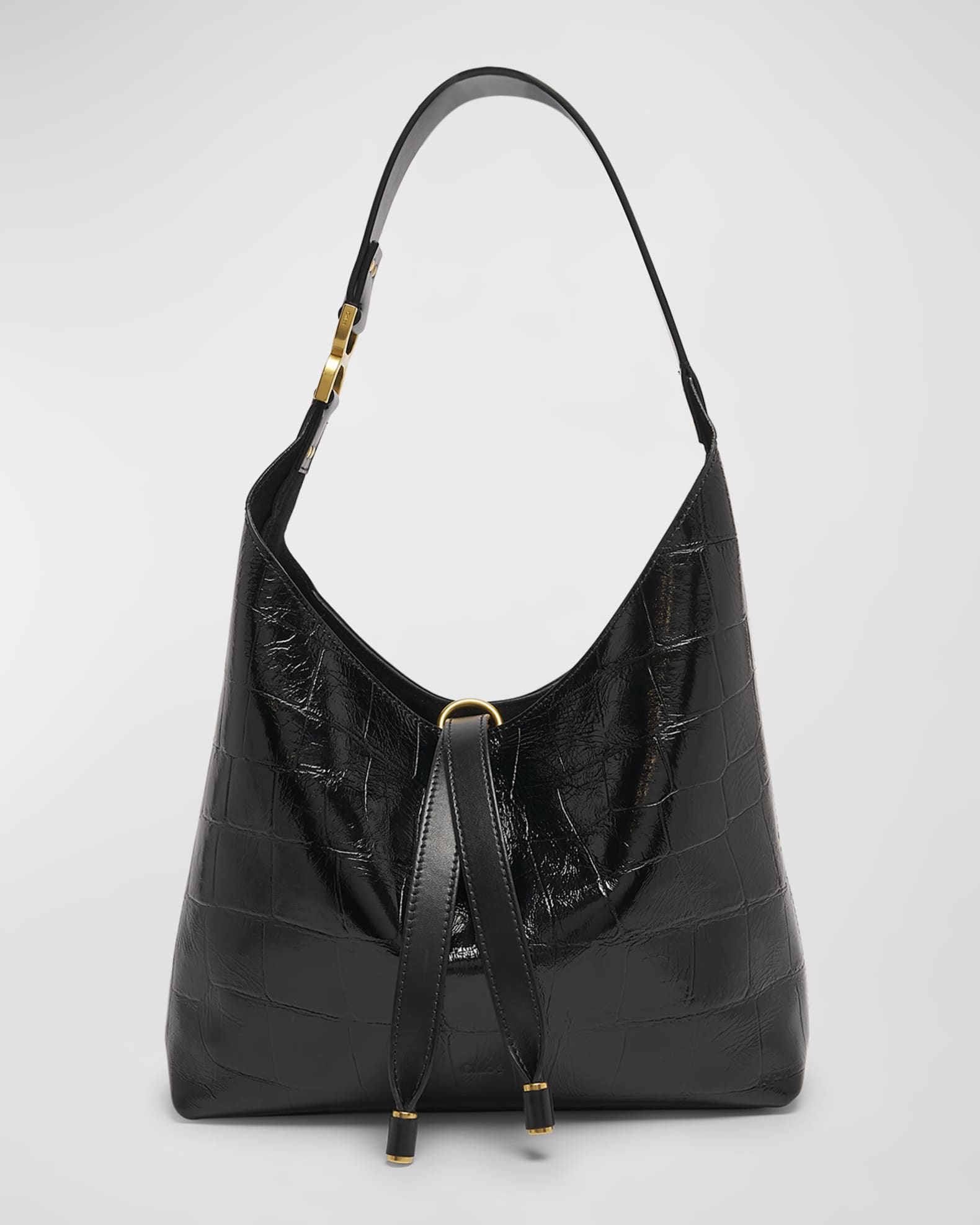 Marcie Small Hobo Bag in Croc-Embossed Leather 0