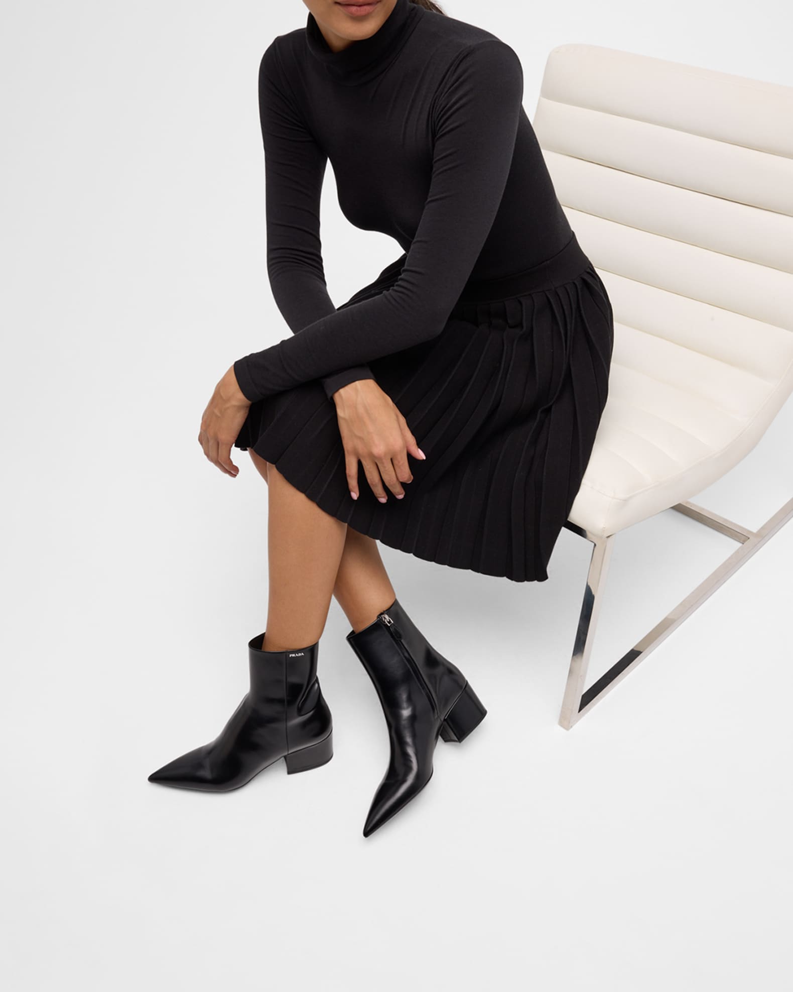 Leather Block-Heel Ankle Booties 1