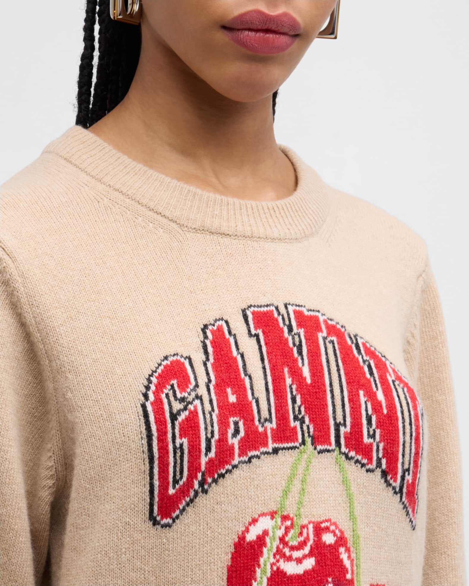 GANNI Graphic Wool Knit Sleeve Warmers main image 1