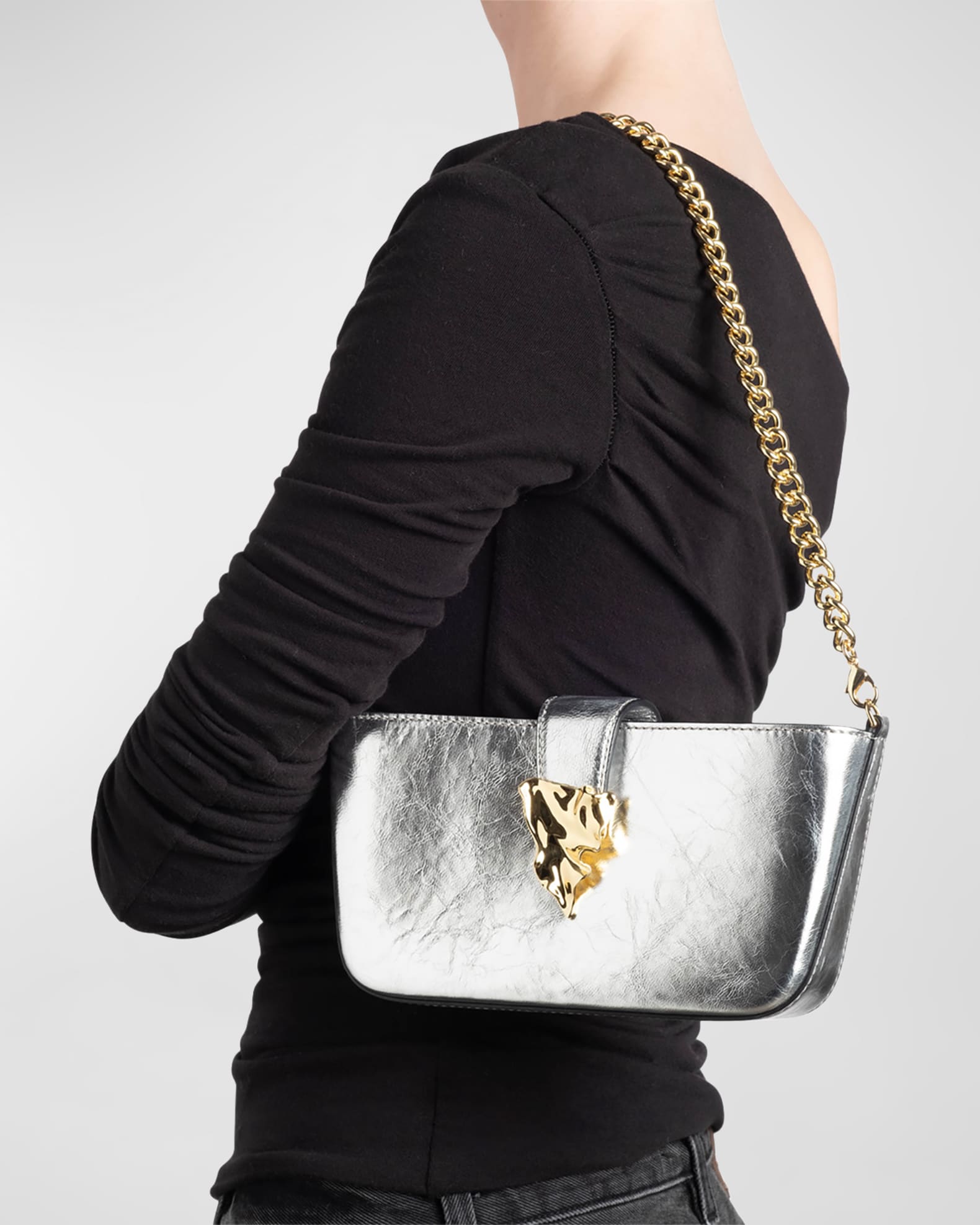 The Crumple Convertible Metallic Leather Crossbody Bag 1