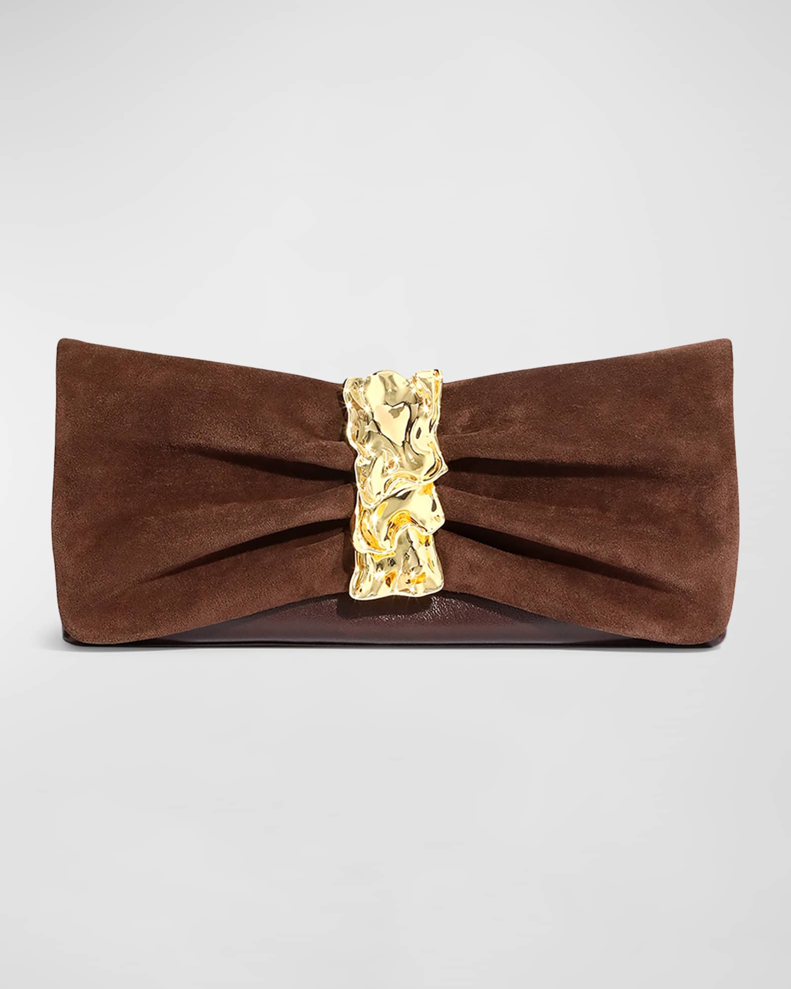 Golden Ribbon Convertible Suede Shoulder Bag 0