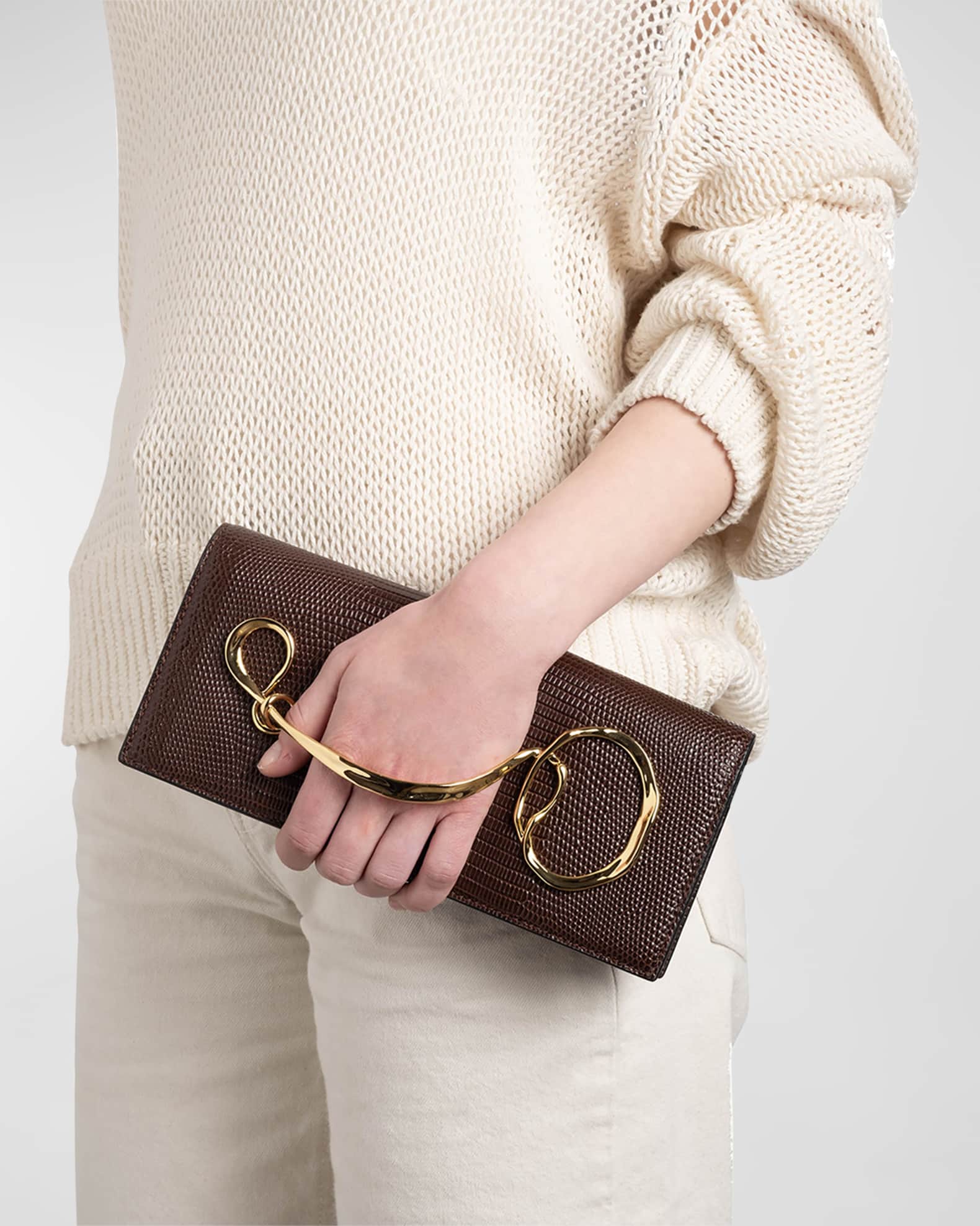 Twisted Lizard-Embossed Leather Clutch Bag 1