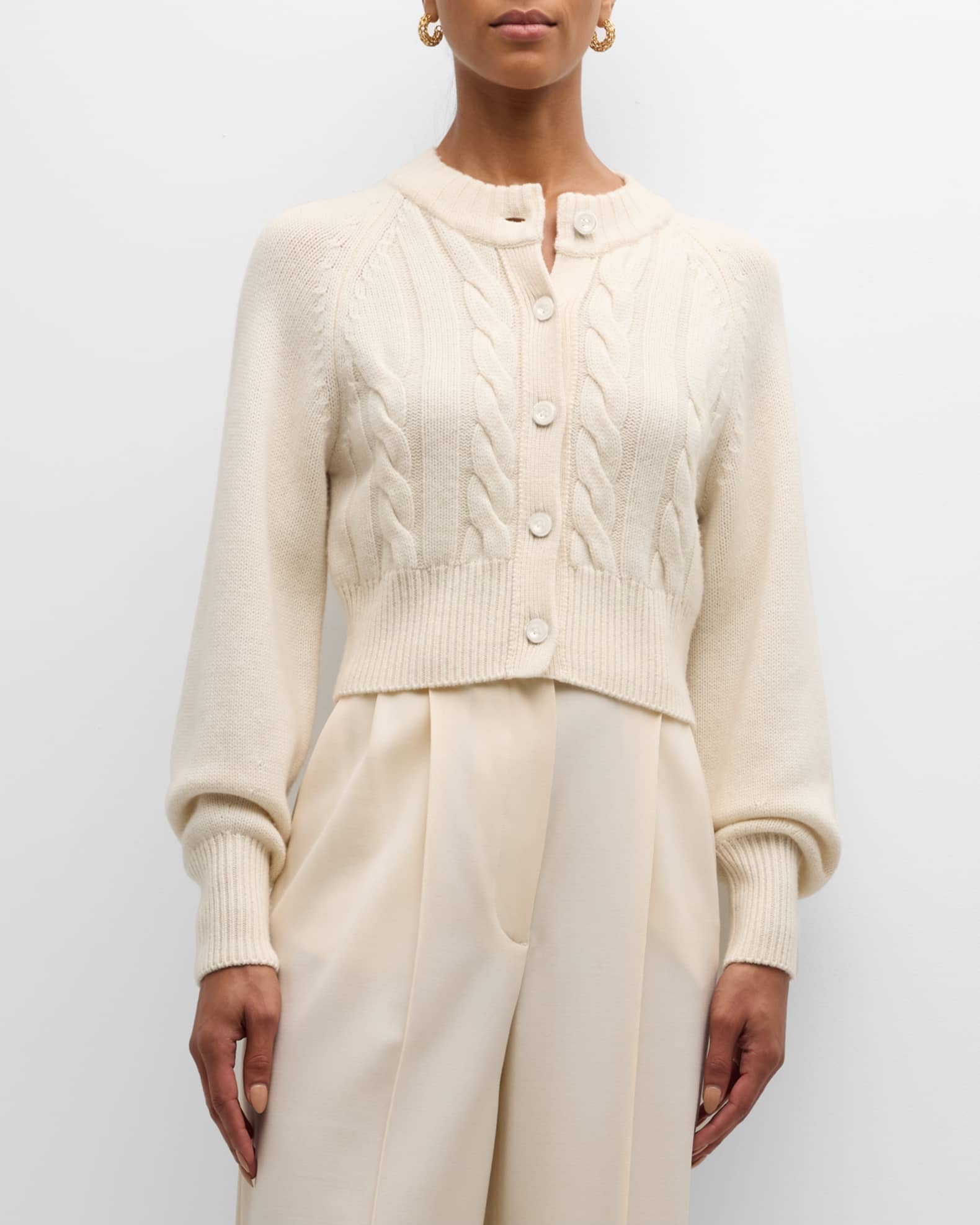 Rita Cropped Wool and Cashmere Cable-Knit Cardigan 1