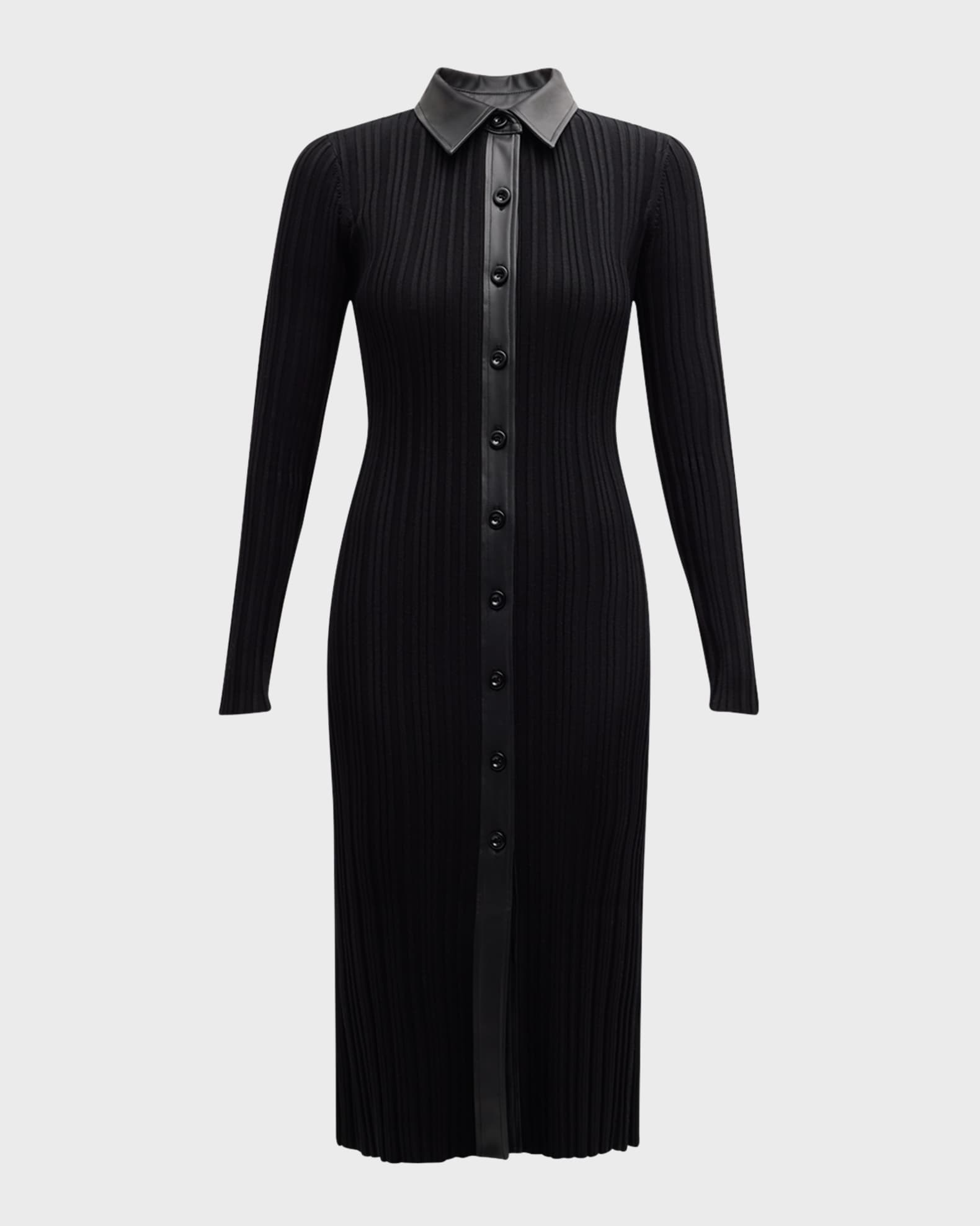 Brixton Collared Rib Midi Dress with Vegan Leather Trim 0