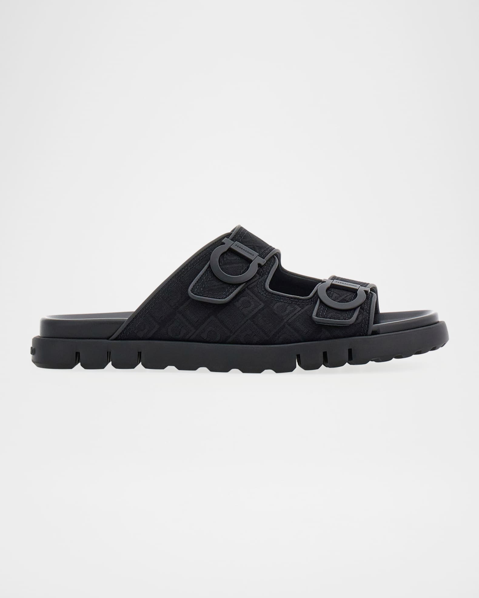 Ferragamo Men's Dual-Buckle Gancio Slide Sandals | Neiman Marcus